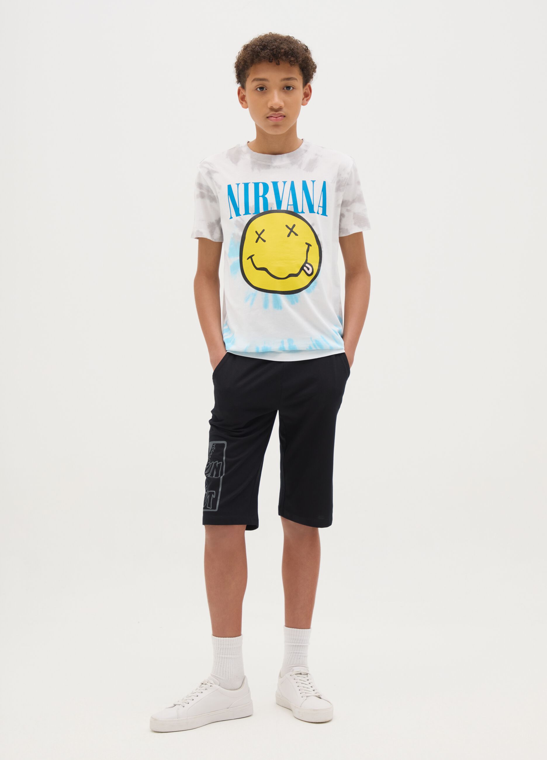 Bermuda da ragazzo in puro cotone nero regular fit