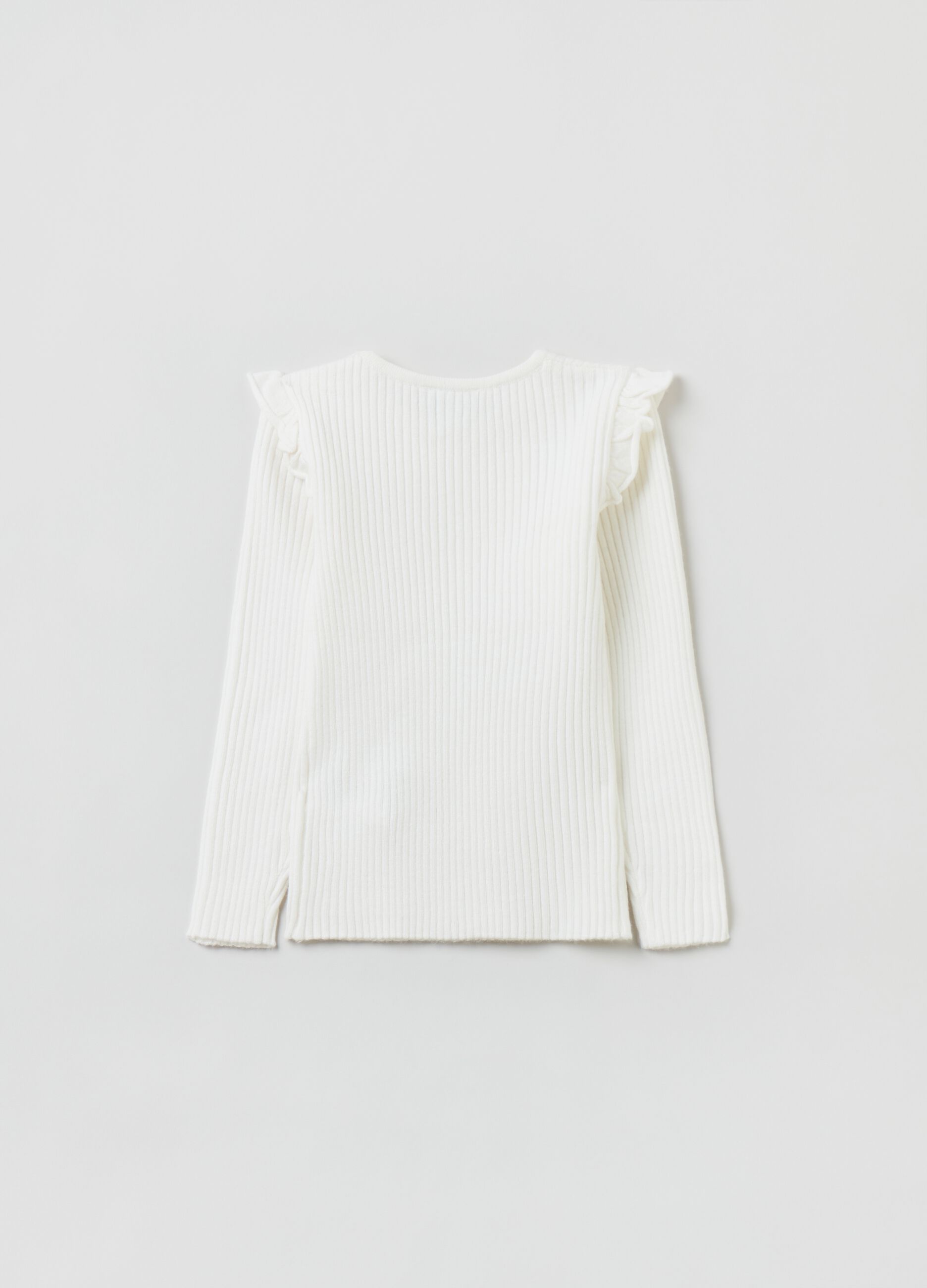 T-shirt maniche lunghe a costine con volant