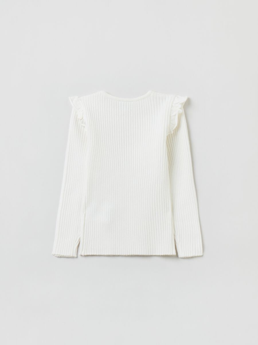 T-shirt maniche lunghe a costine con volant_0