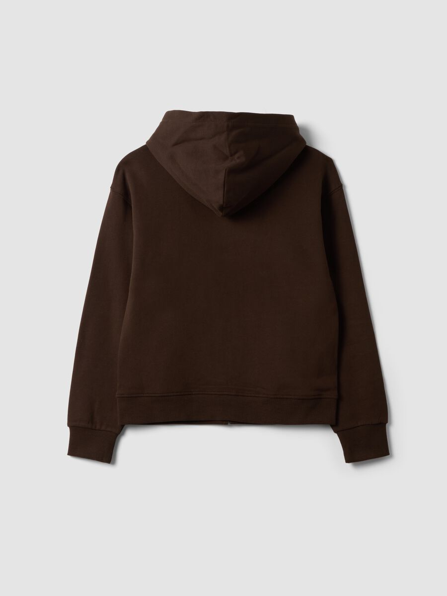 Felpa marrone in puro cotone organico con cappuccio relaxed fit_1