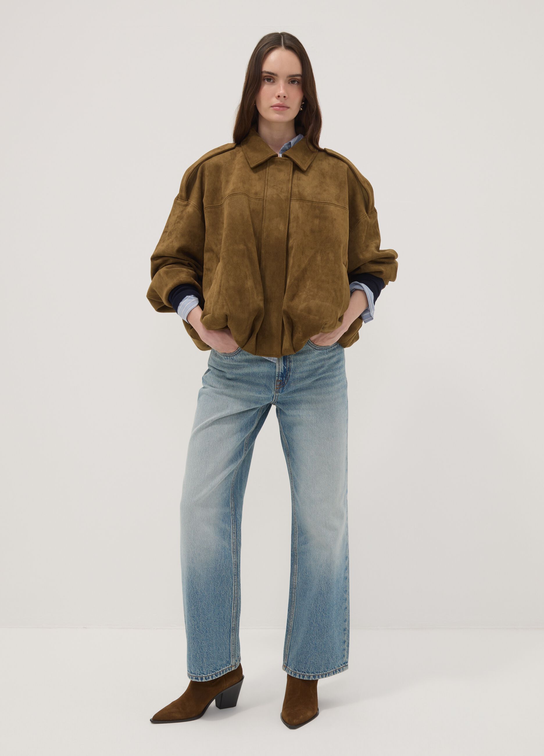 Green stretch-fabric jacket with zip, regular fit