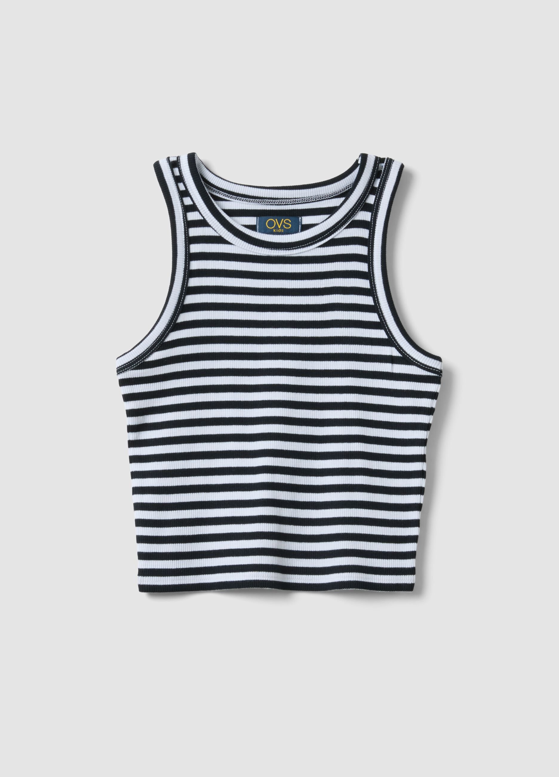 Canotta fitted in cotone elasticizzato a righe multicolor da ragazza