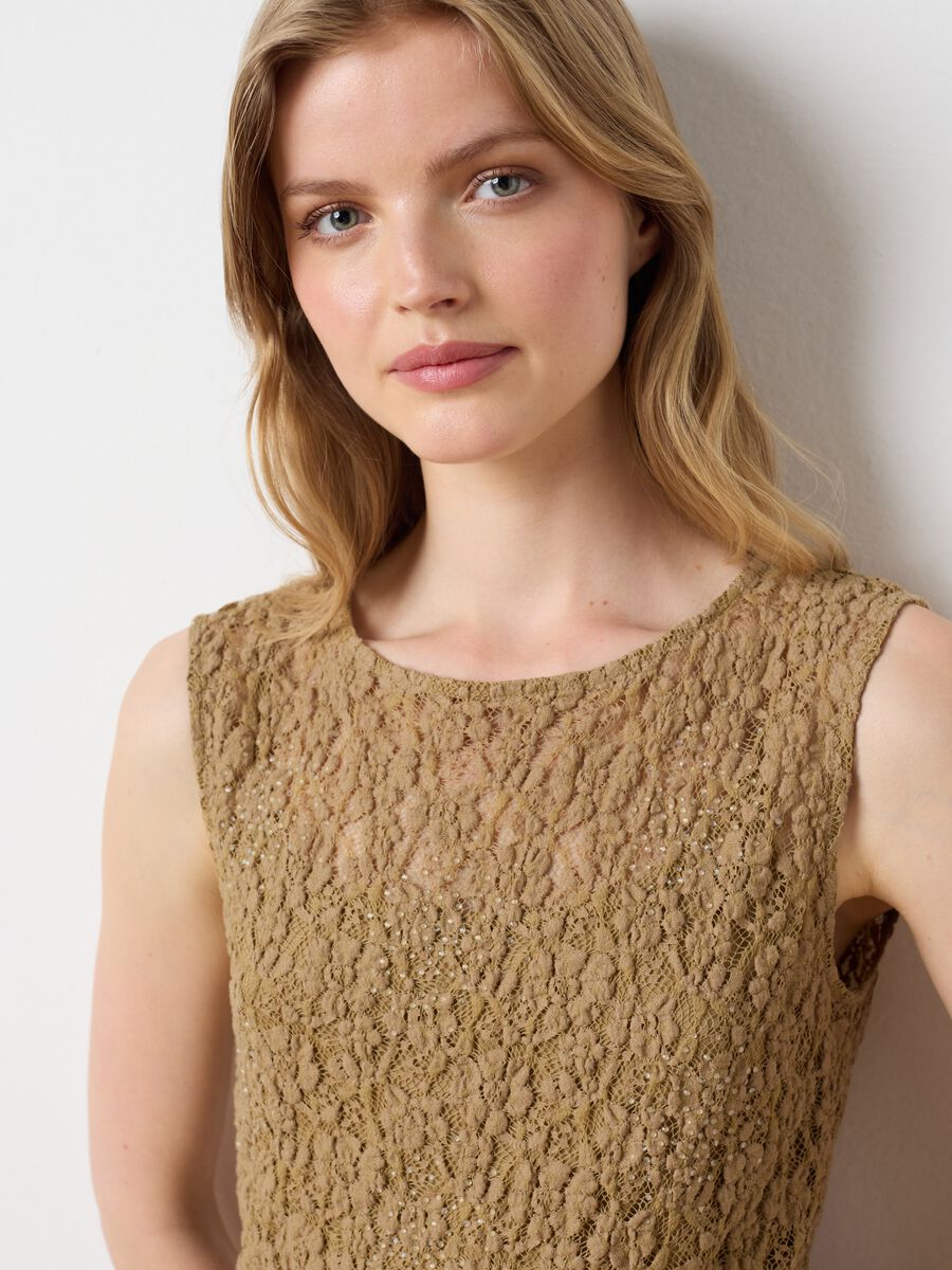 Fitted Beige Lace Women's Top_0