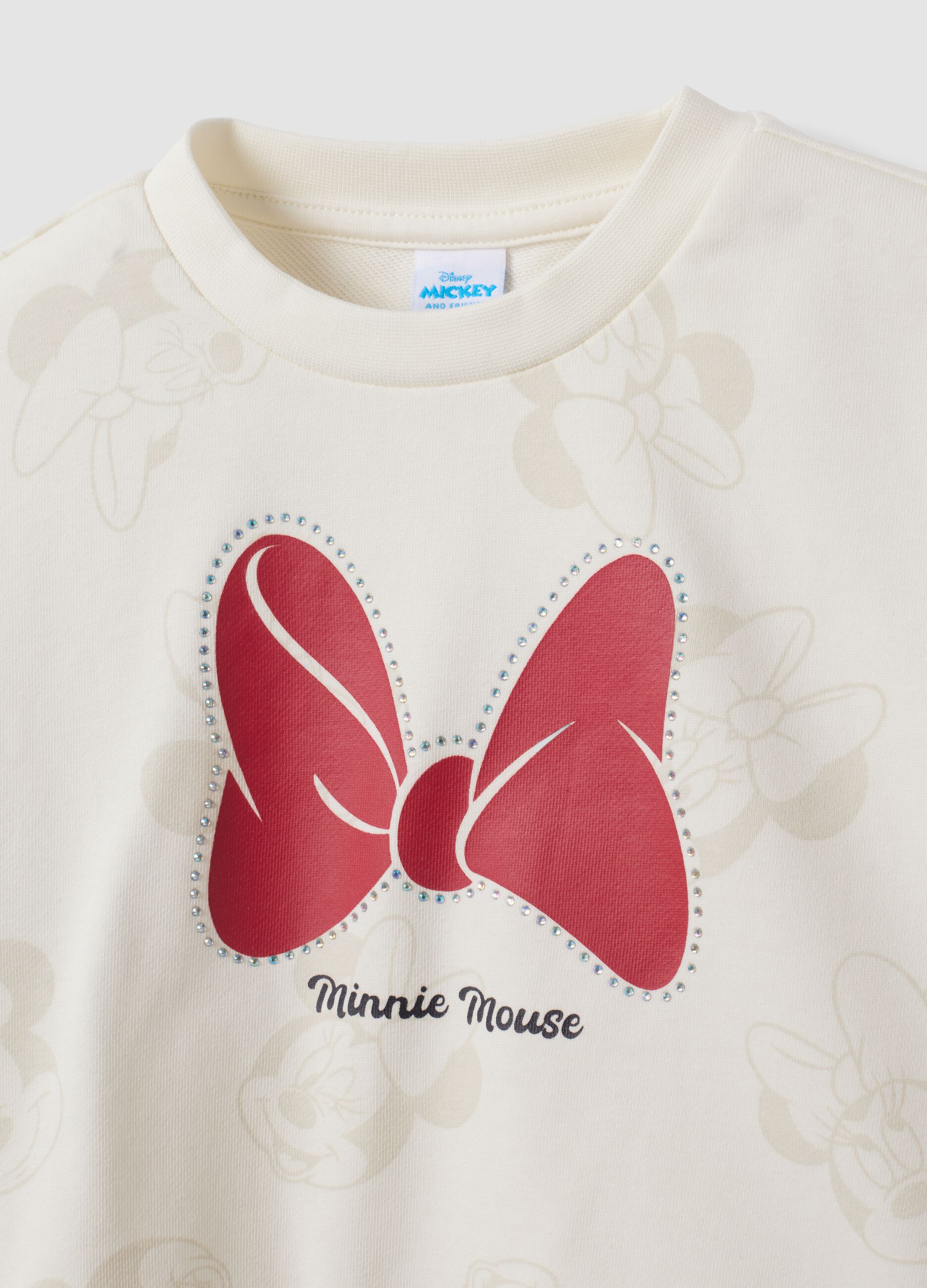 White cotton-blend crew-neck sweatshirt with Minnie print for girls