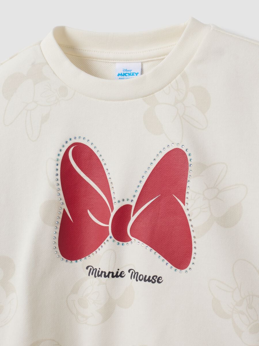 Felpa bianca in misto cotone a girocollo con stampa Minnie per bambina_2