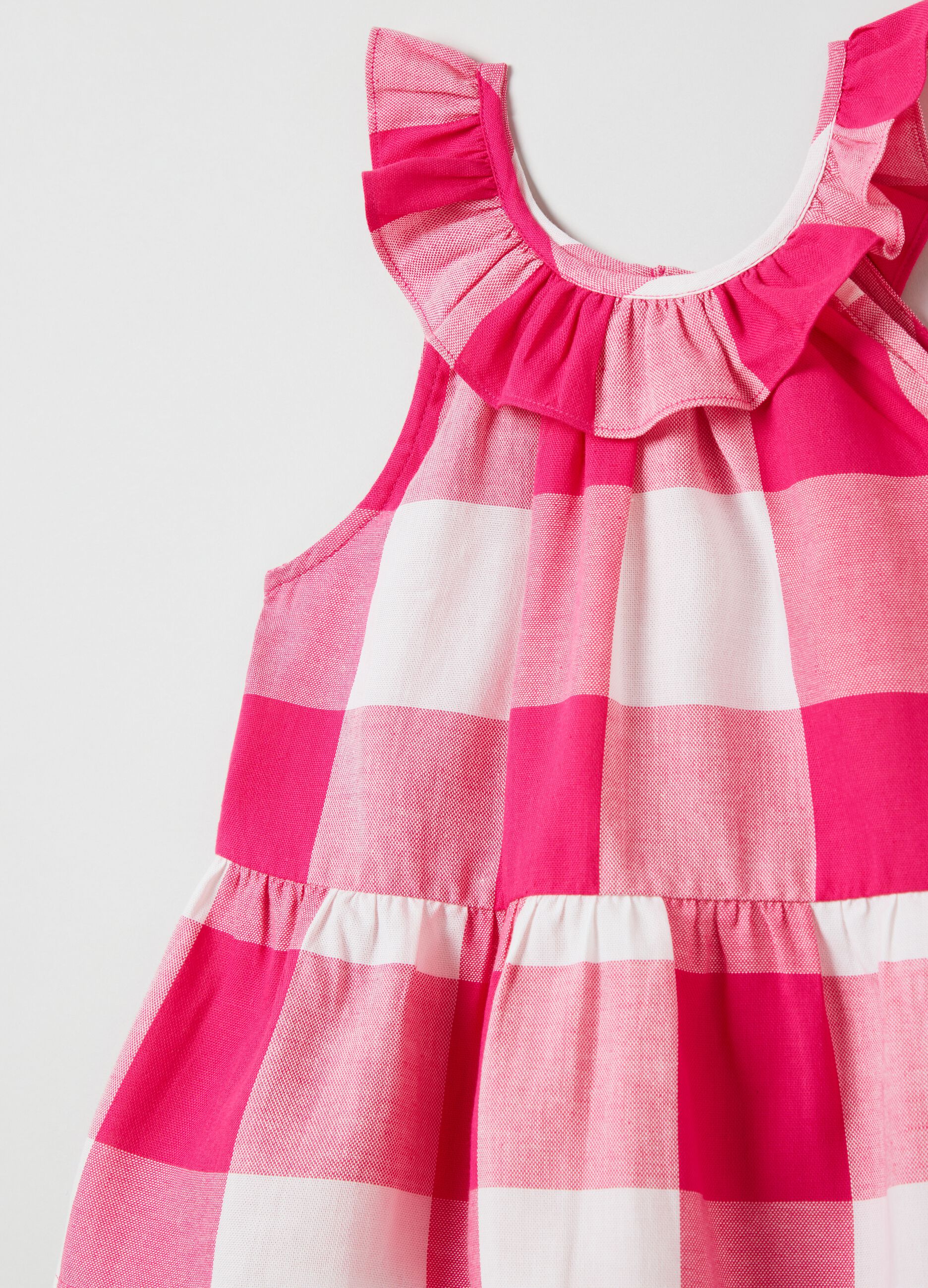 Blusa smanicata in cotone a quadri_2