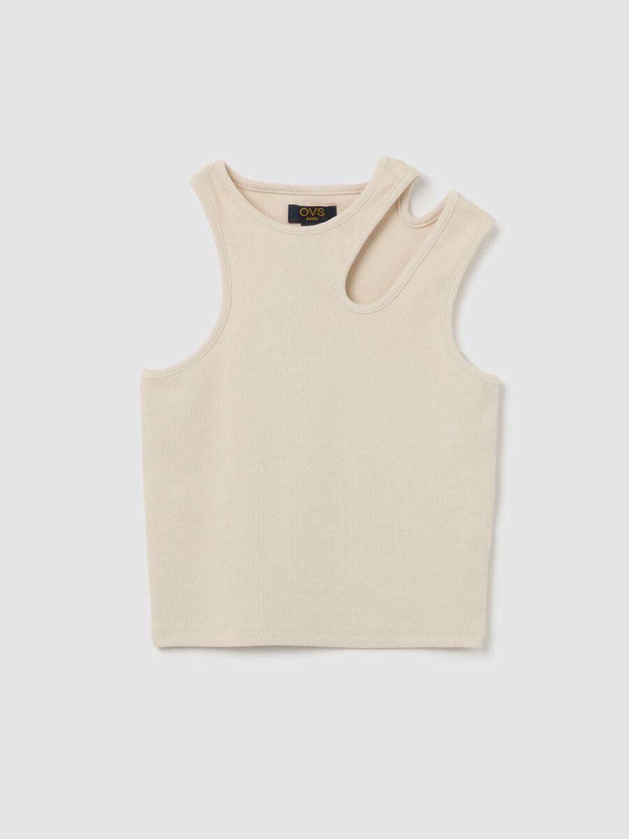 Tank top bianca a costine con dettaglio cut-out _0