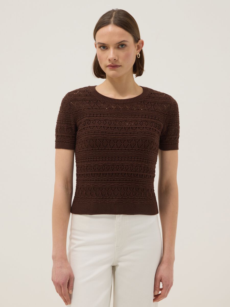 Brown pure cotton regular fit knitted shirt_0
