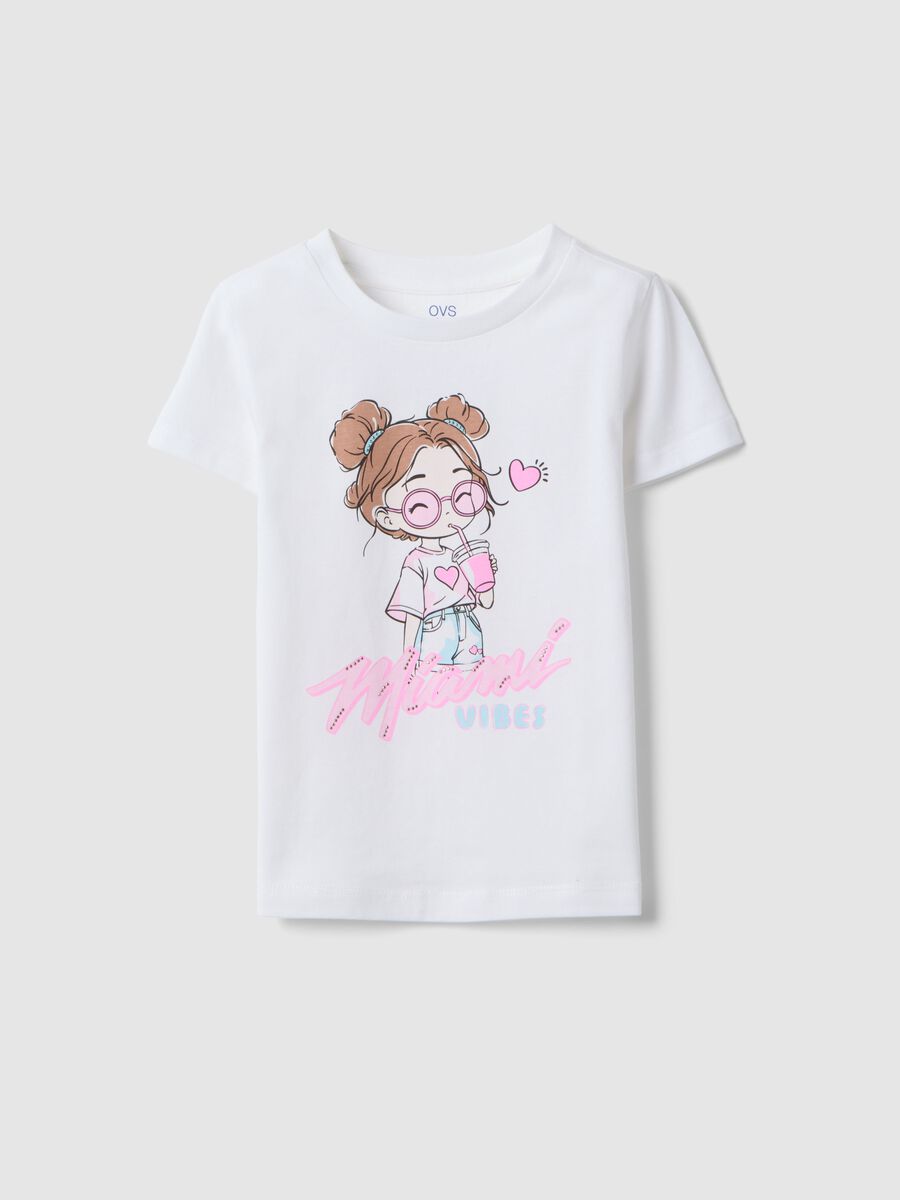 White Pure Cotton Girls' T-Shirt Regular Fit with Print_0