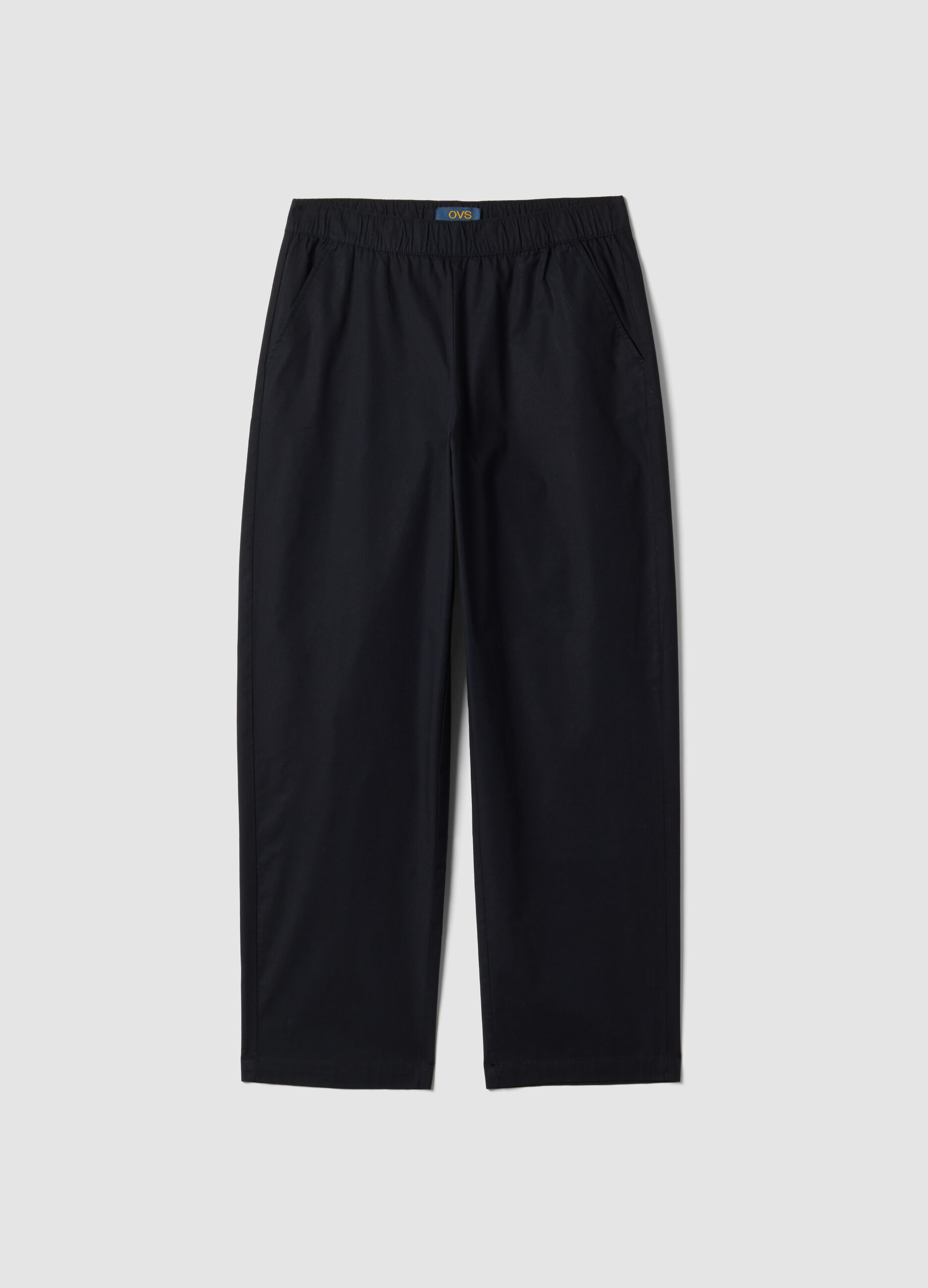 Blue stretch cotton trousers with elasticated waistband