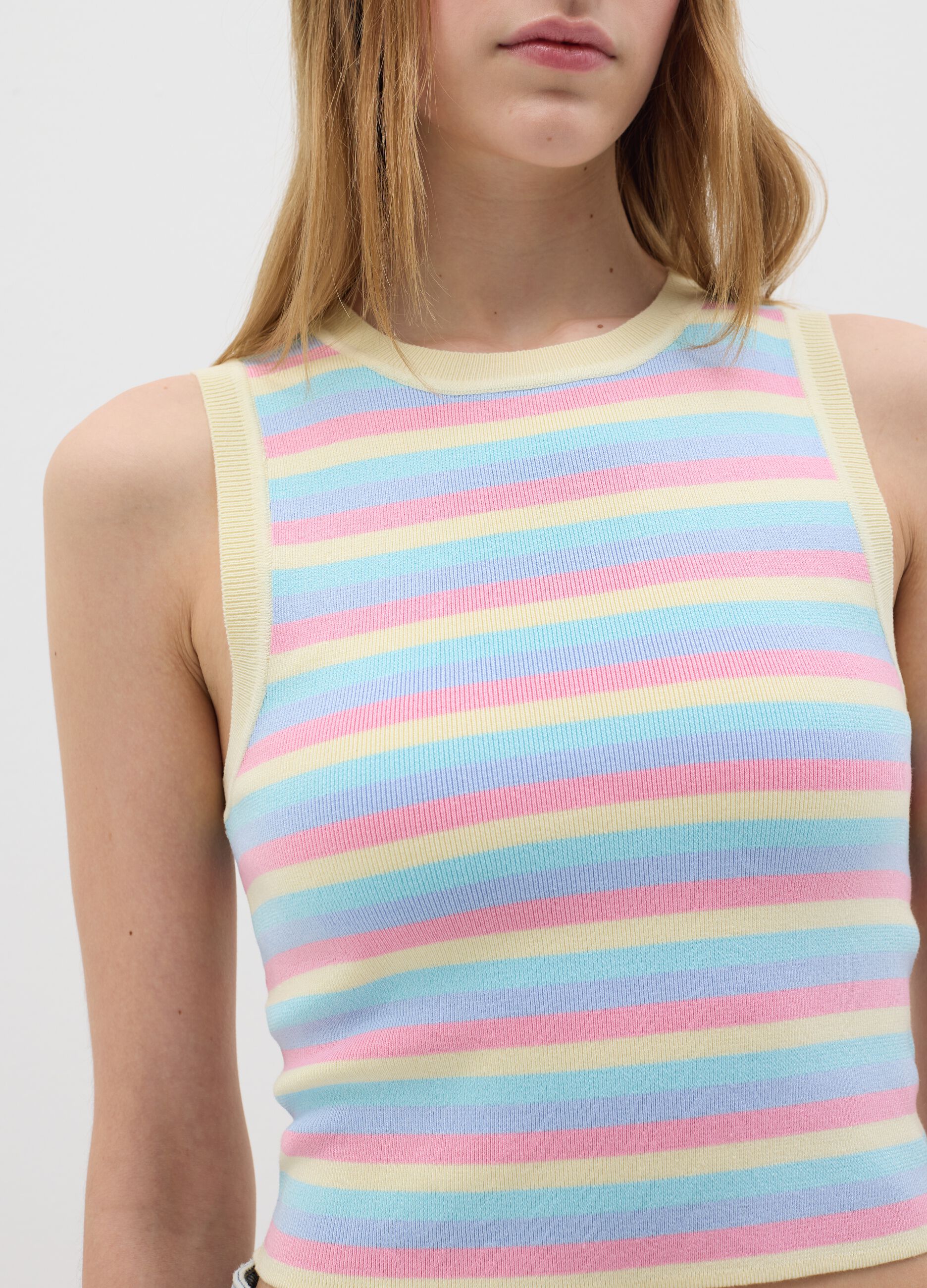 Multicolor striped top in viscose and polyamide blend