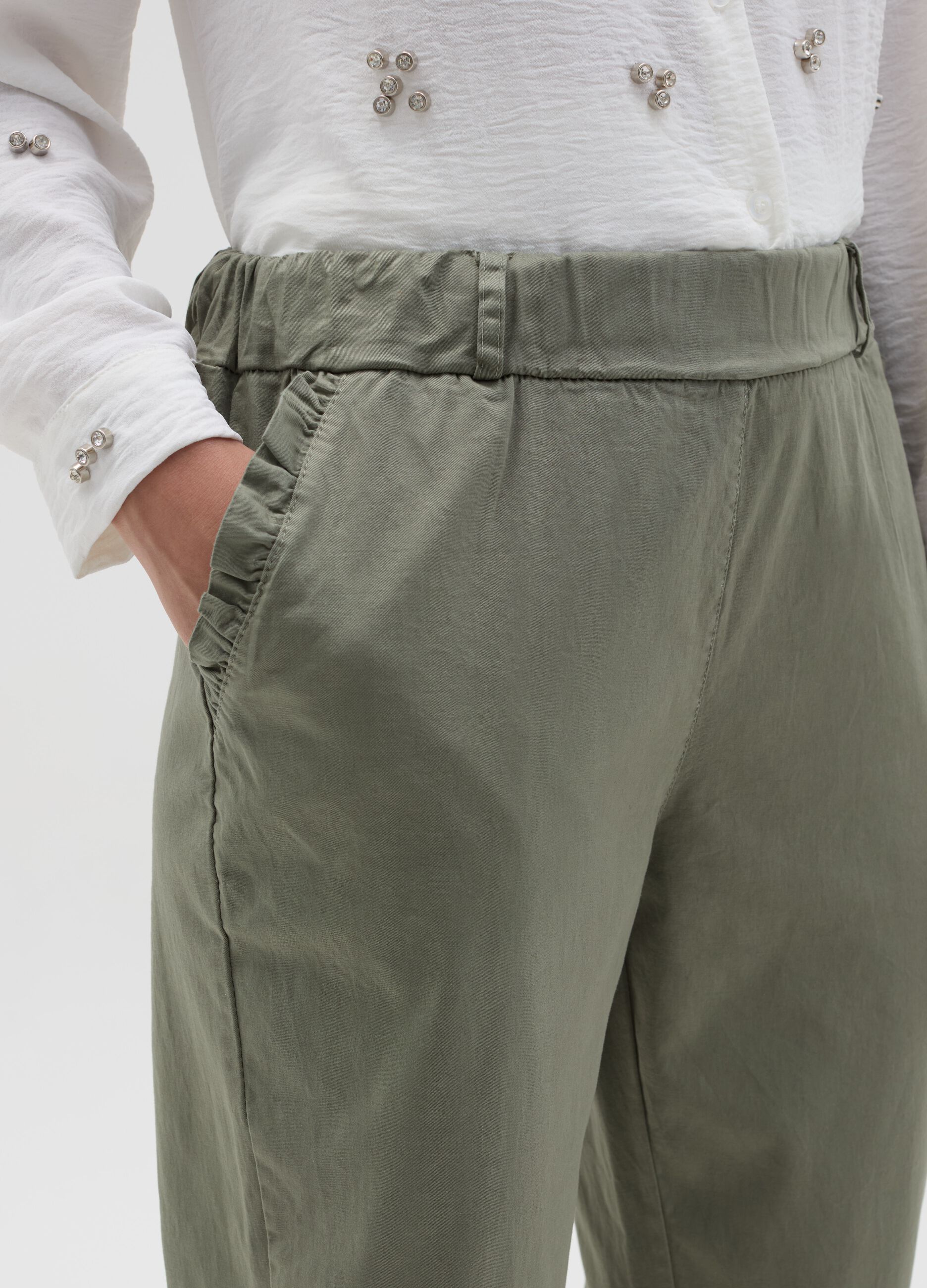 Stretch cotton trousers with drawstring