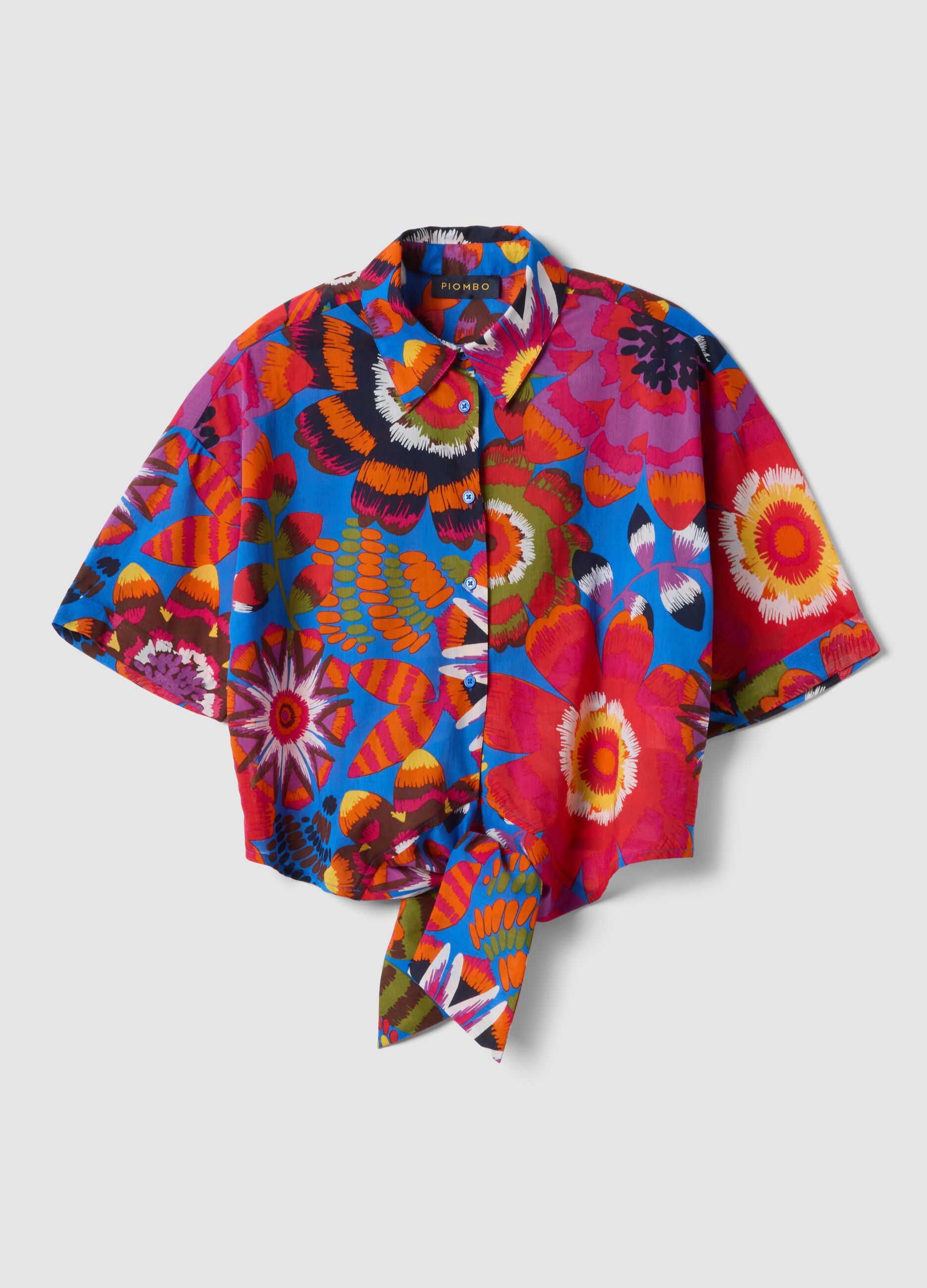 Multicoloured pure cotton crop shirt