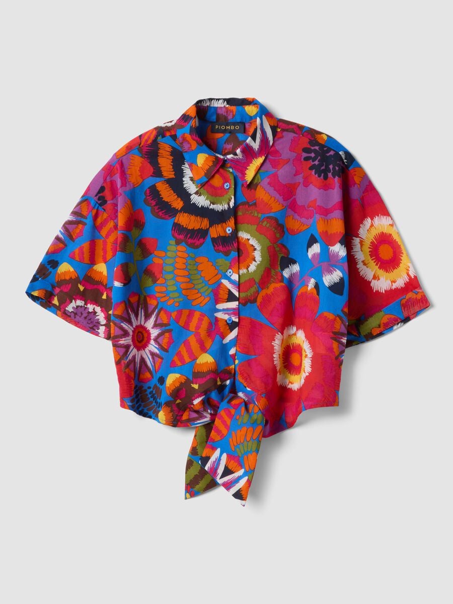 Multicoloured pure cotton crop shirt_0