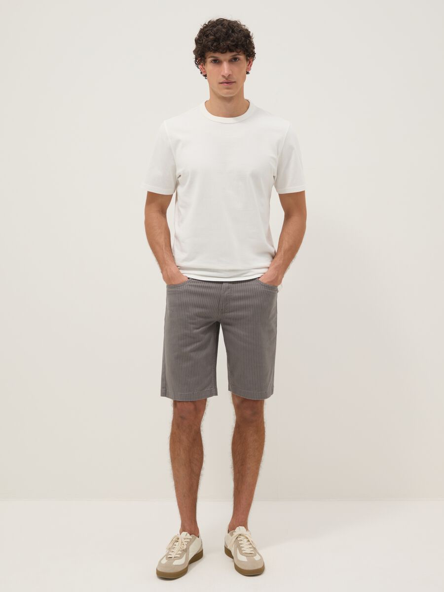 Grey striped stretch cotton Bermuda shorts_0