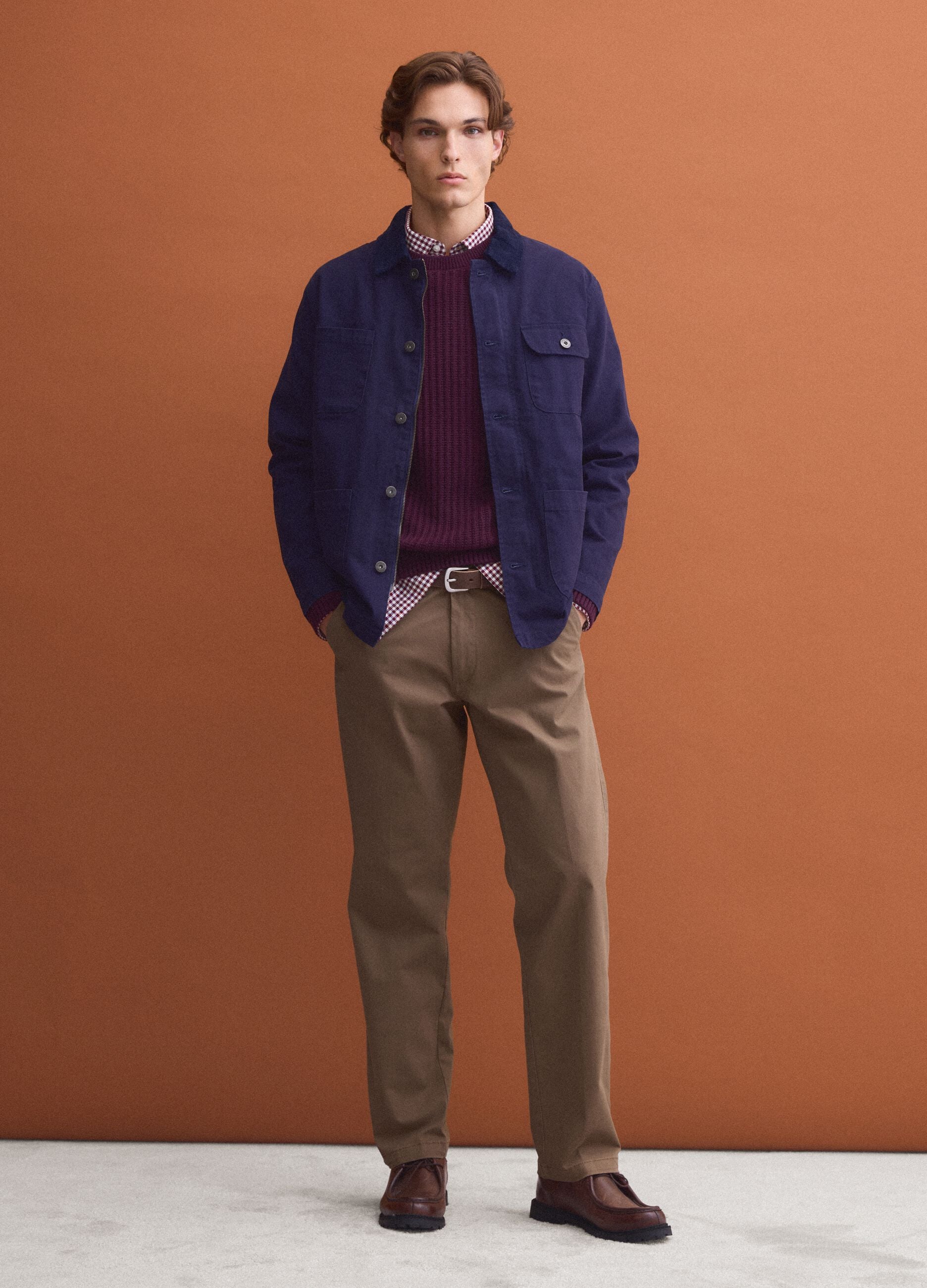 Brown regular-fit stretch cotton twill chino trousers