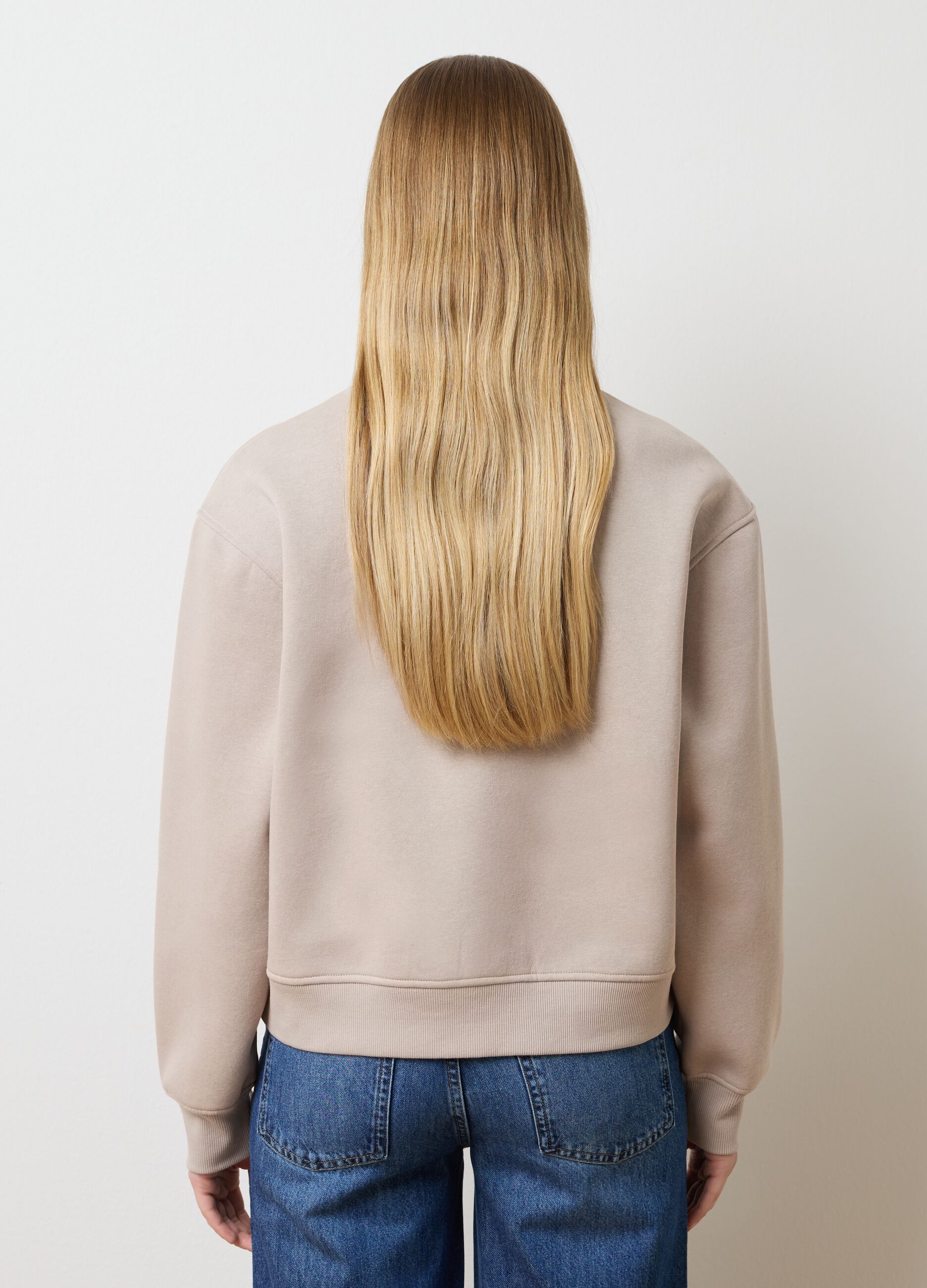 Beige cotton blend sweatshirt with embroidery