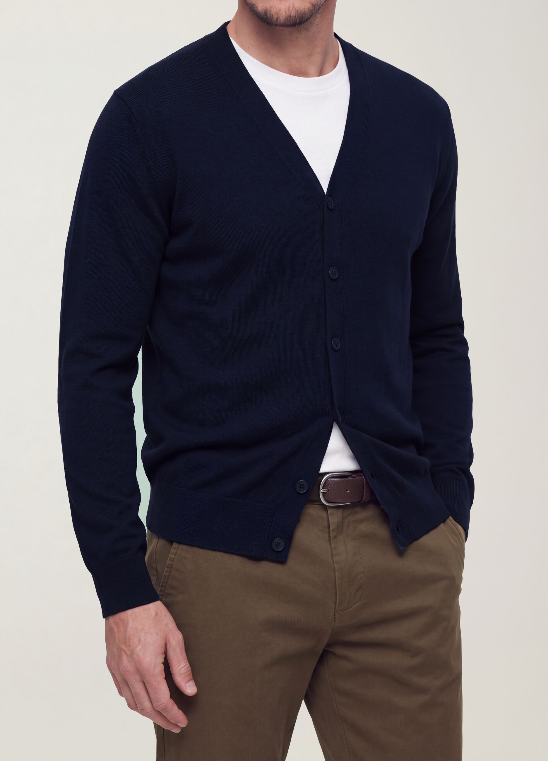 Blue Viscose-Blend V-Neck Cardigan, Regular Fit