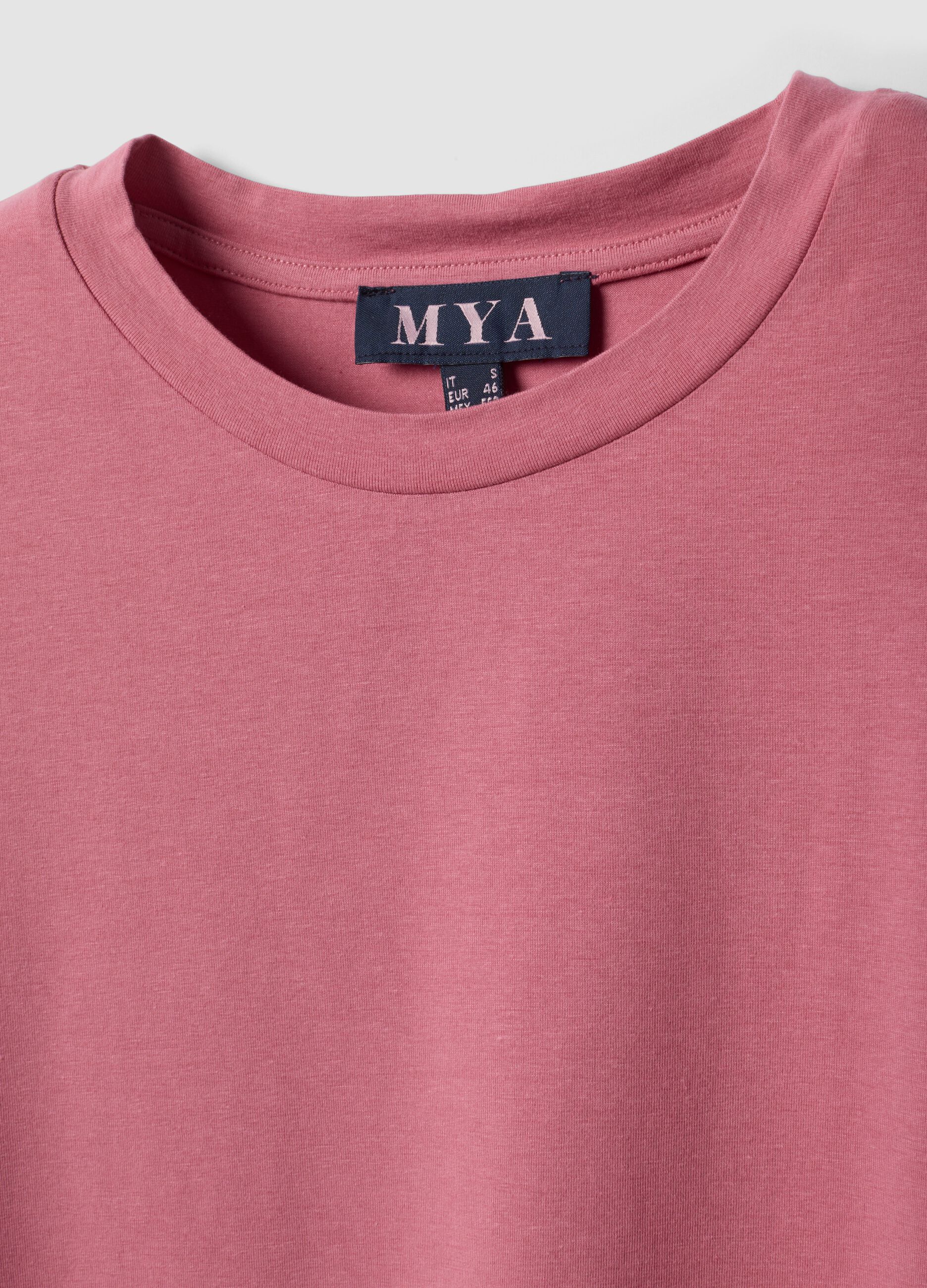 Pink crew-neck T-shirt in stretch cotton-modal blend, regular fit