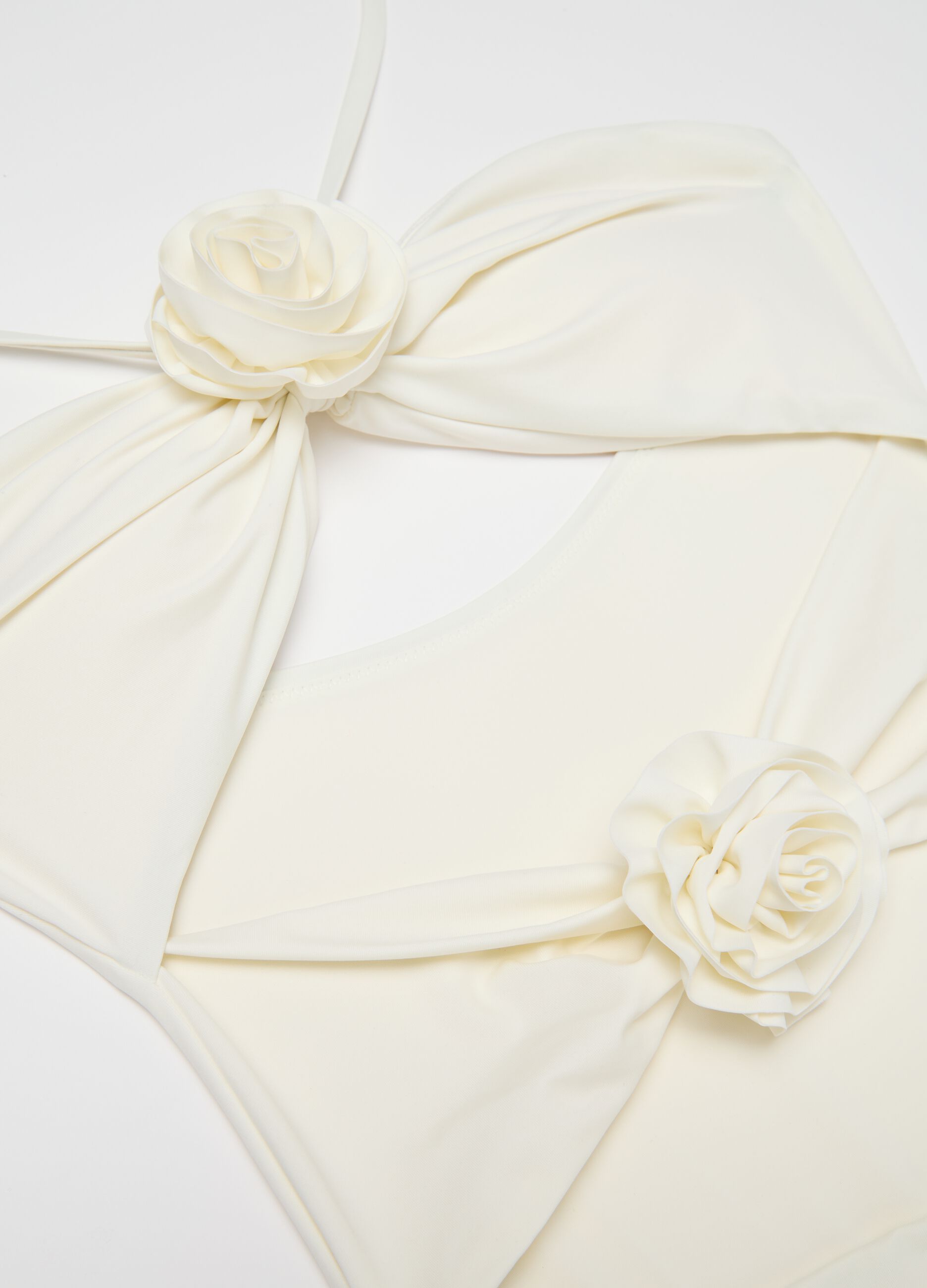 Costume trikini da donna in tessuto elasticizzato bianco