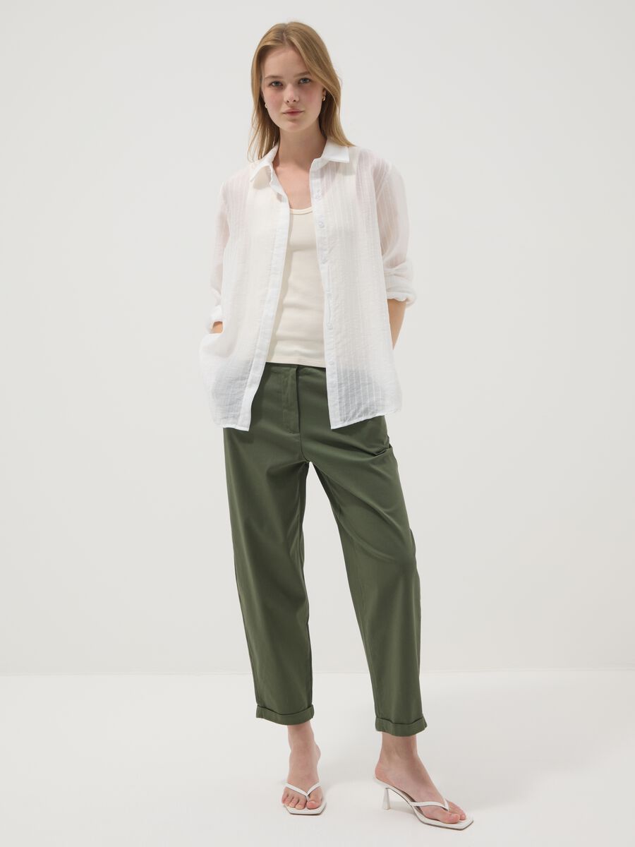 Green regular-fit stretch cotton trousers_0
