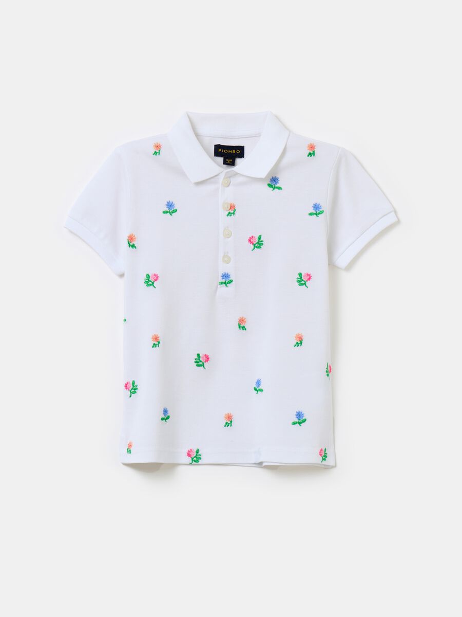 Piquet polo shirt with floral embroidery_0