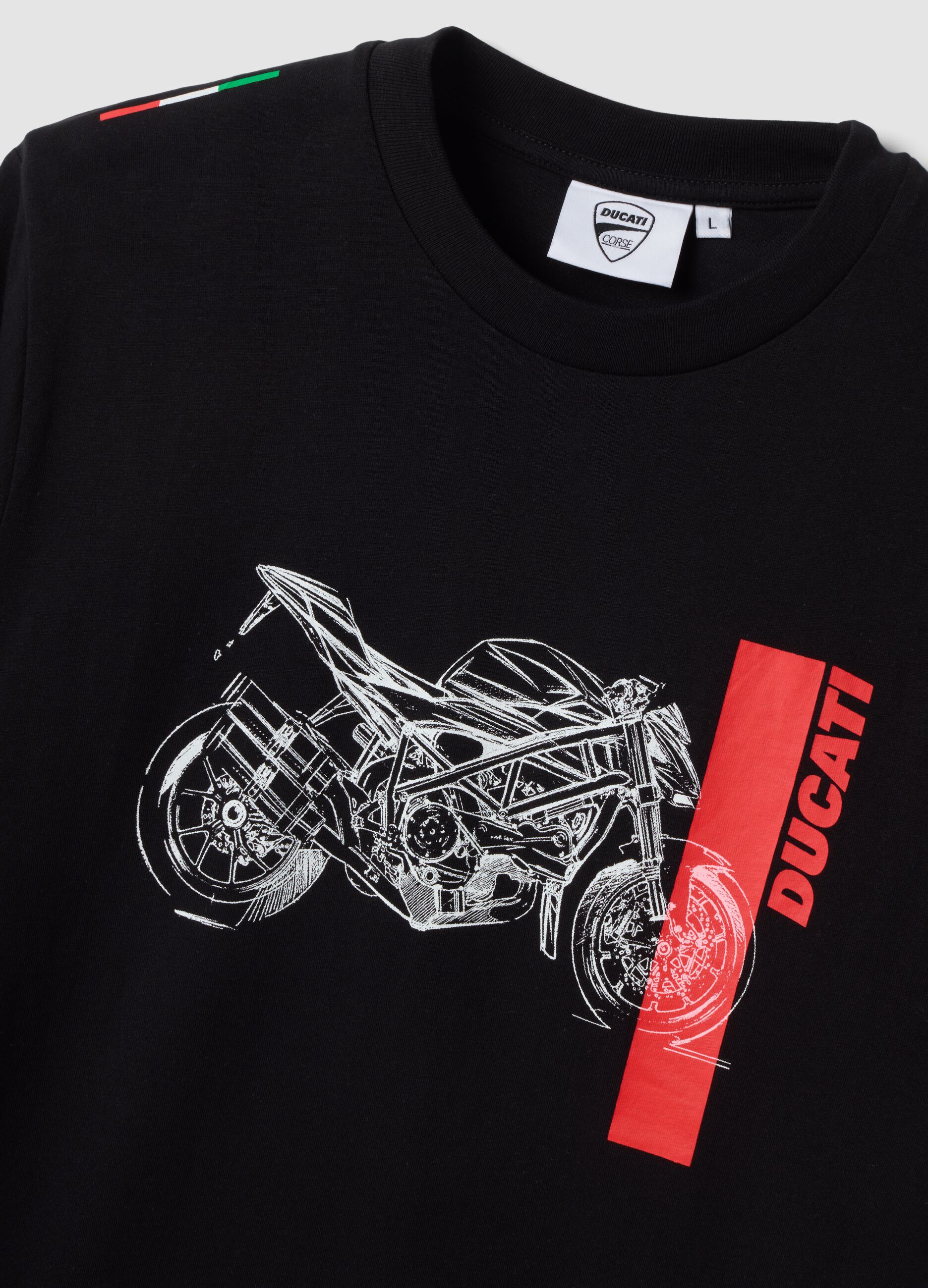 Black pure cotton Ducati print T-shirt, regular fit