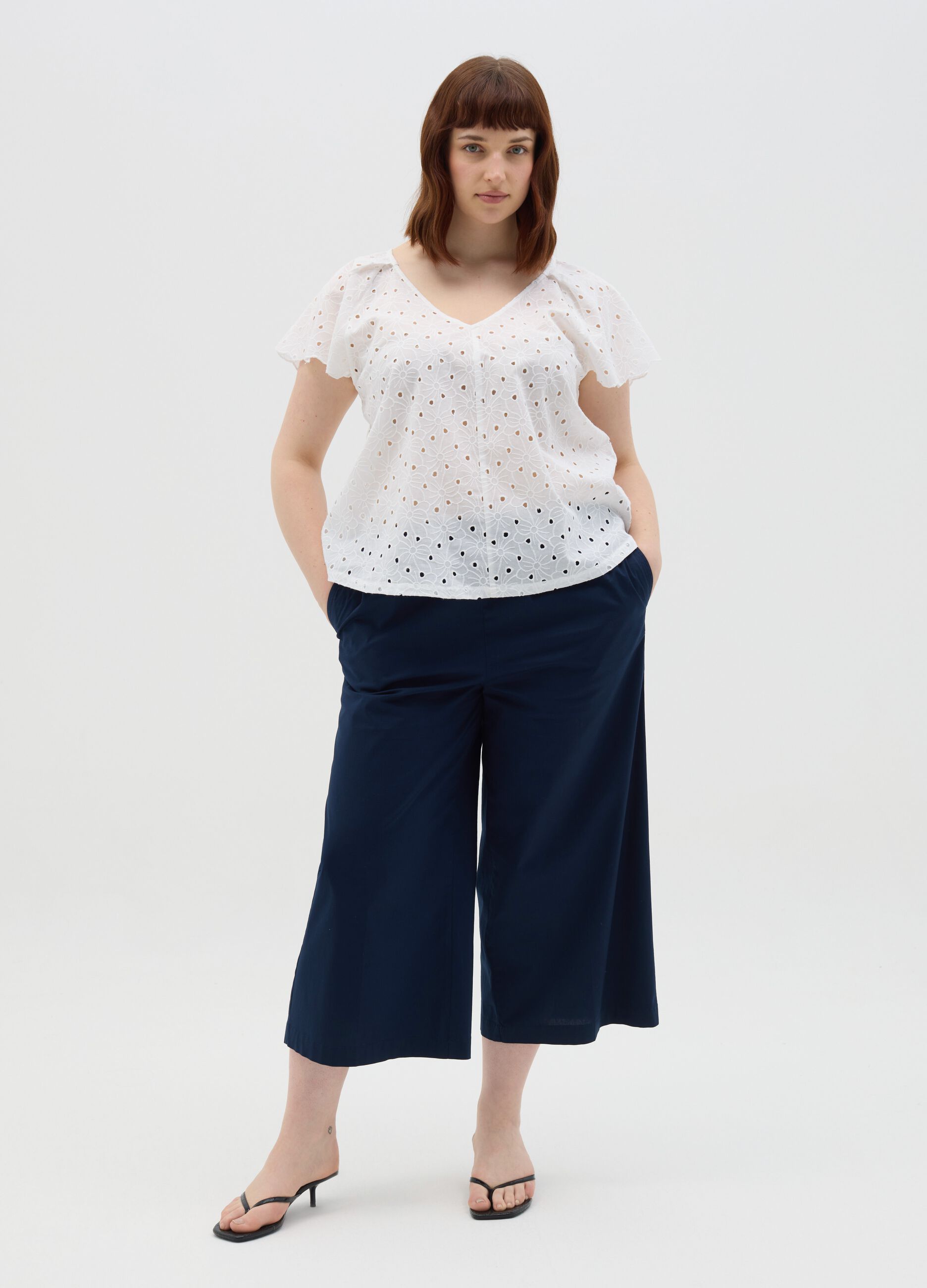 White Cotton Eyelet Blouse