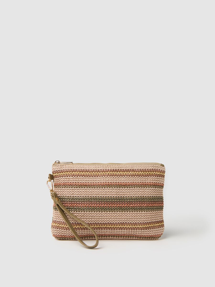 Multicolour striped clutch with strap_0