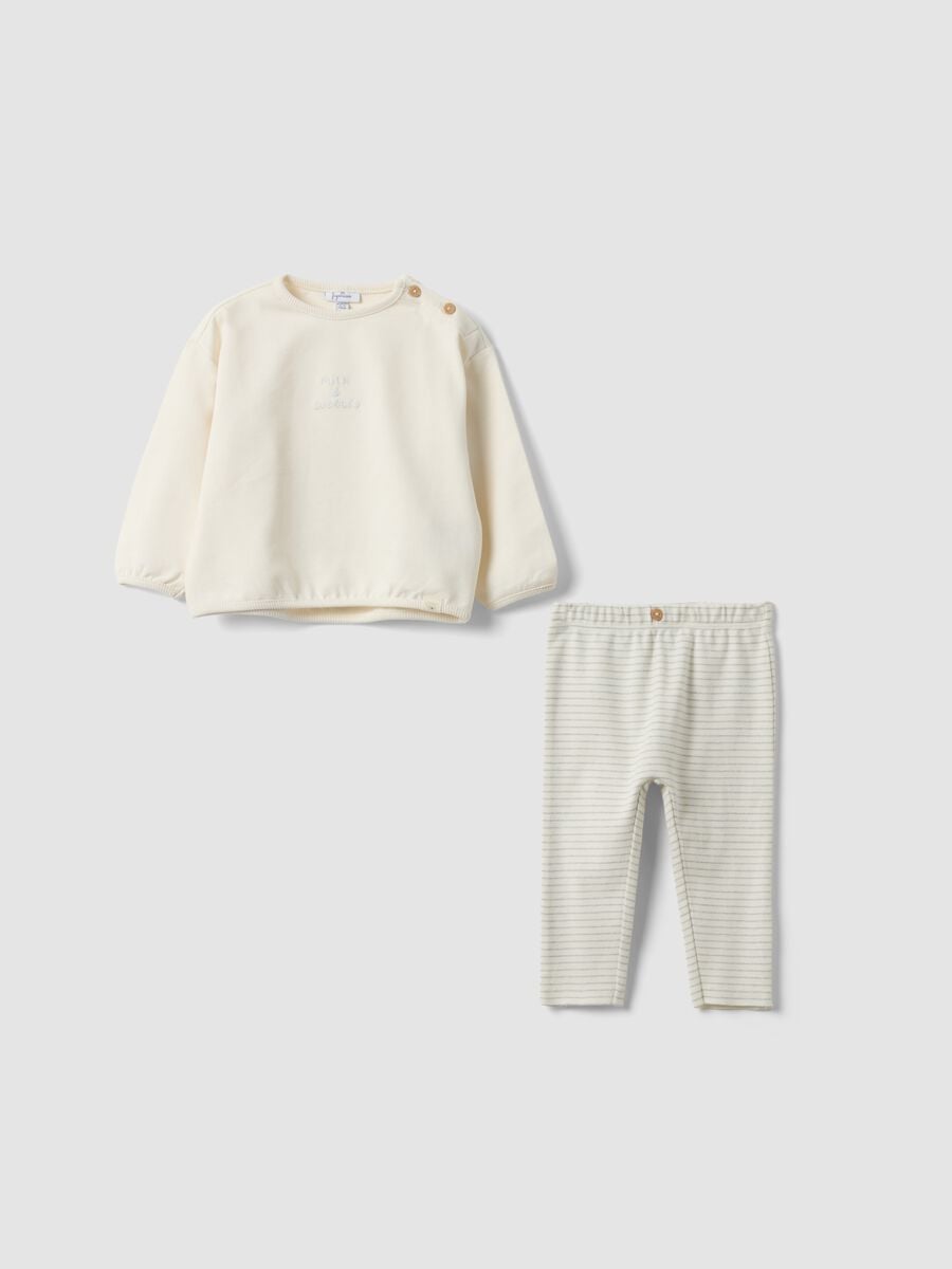 Completo bianco in puro cotone organico con maglia e pantaloni per neonati_0