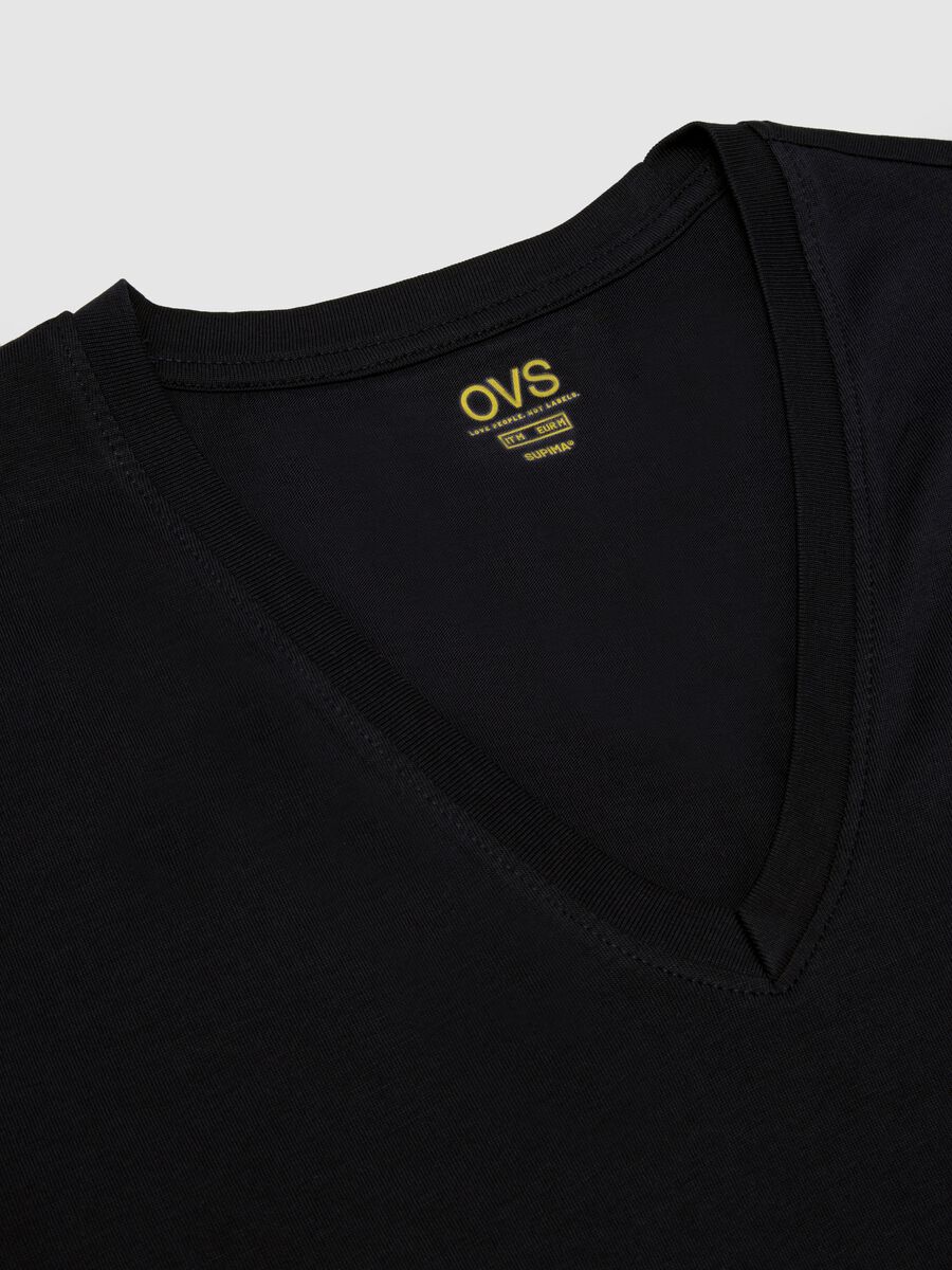 Bipack di t-shirt nere in cotone Supima con scollo a V profondo_5