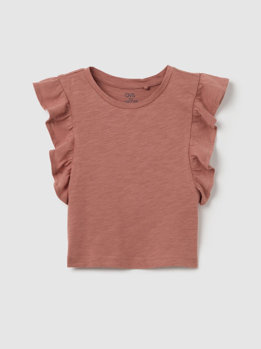 Girls' brown cotton regular-fit cropped top with ruffles_0
