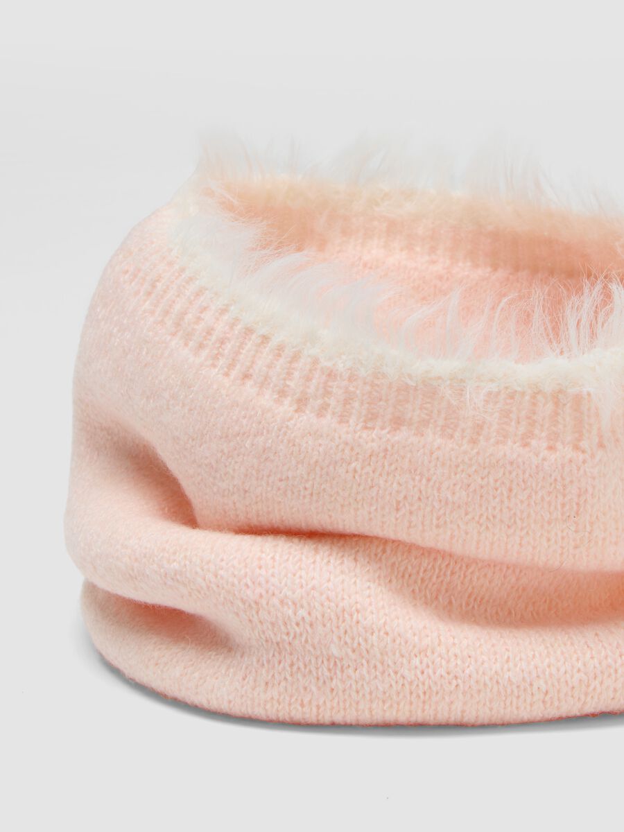 Pink stretch wool scarf with plush-effect trim_2