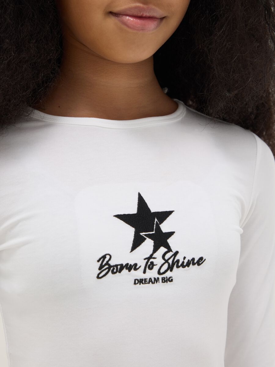 White stretch cotton slim fit girl's top with print_2