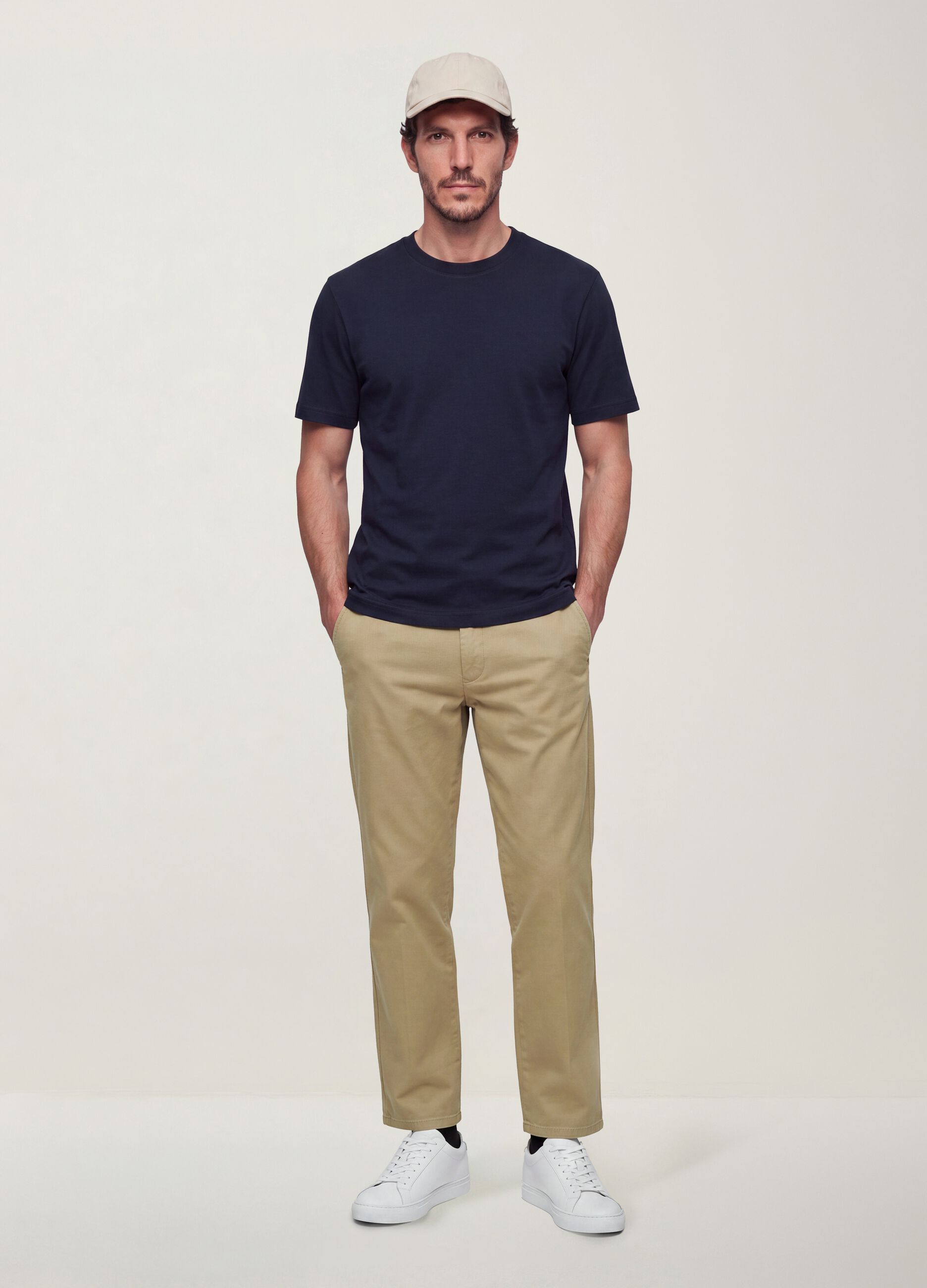 Blue pure cotton short-sleeved regular fit T-shirt