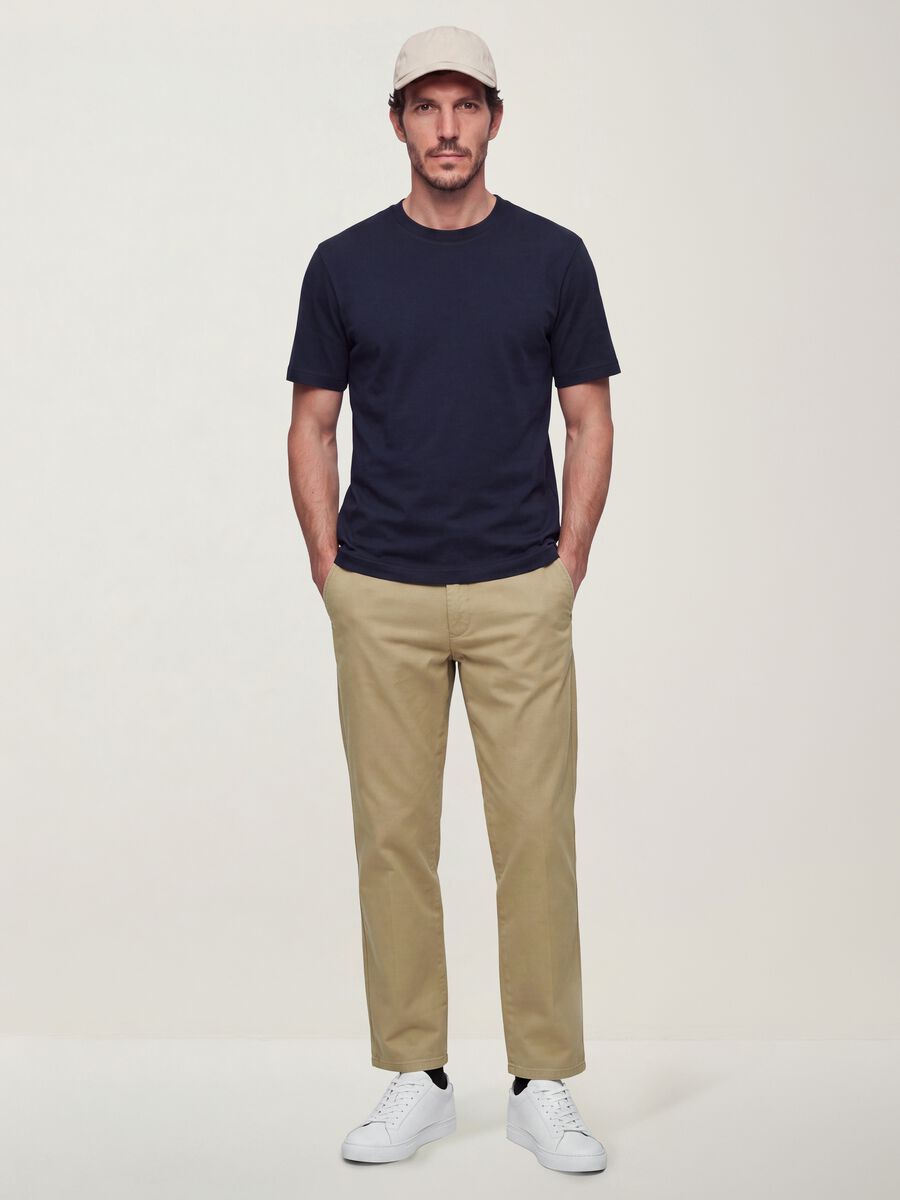 Blue pure cotton short-sleeved regular fit T-shirt_1