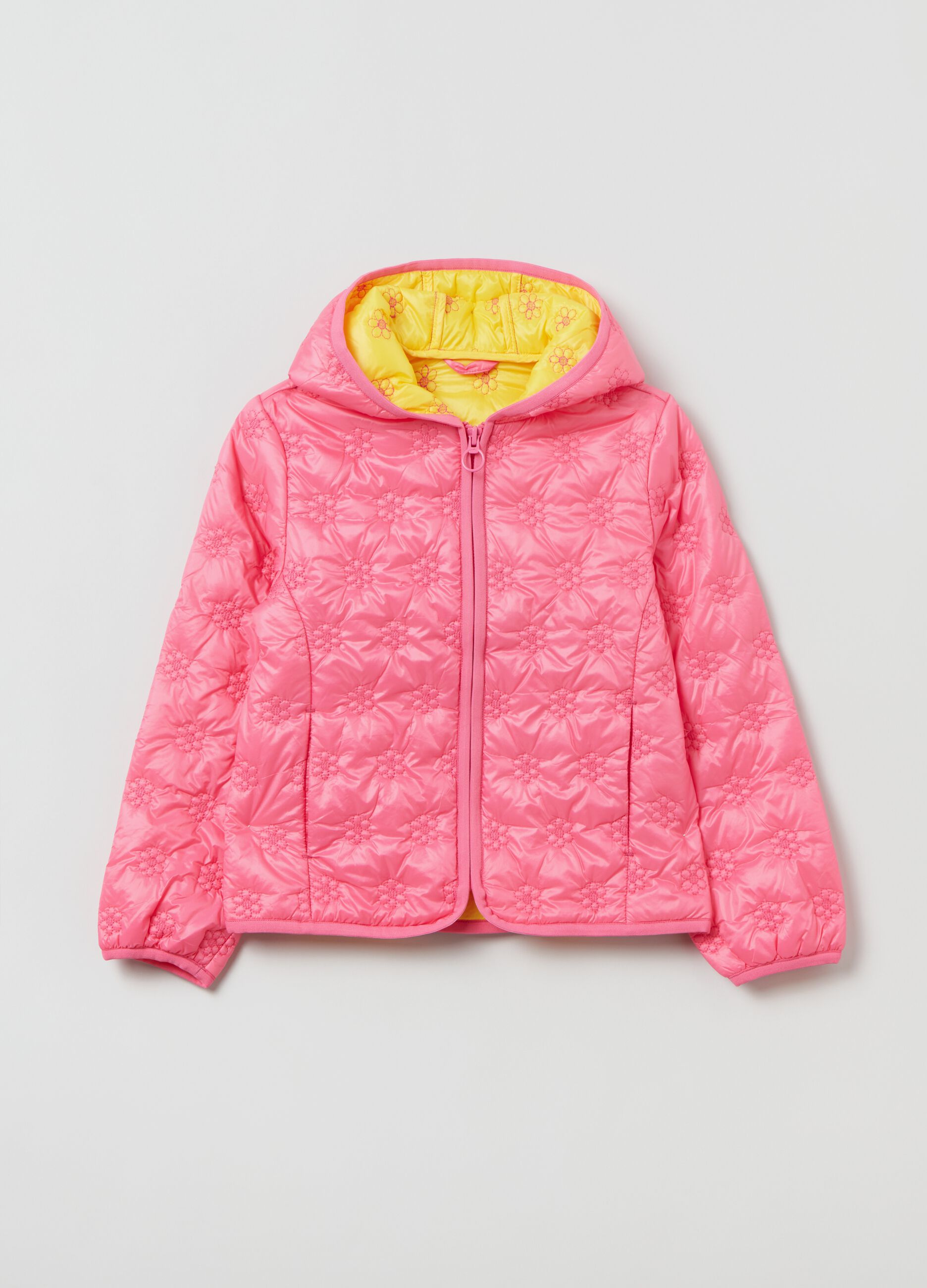 Floral quilted and padded jacket with hood