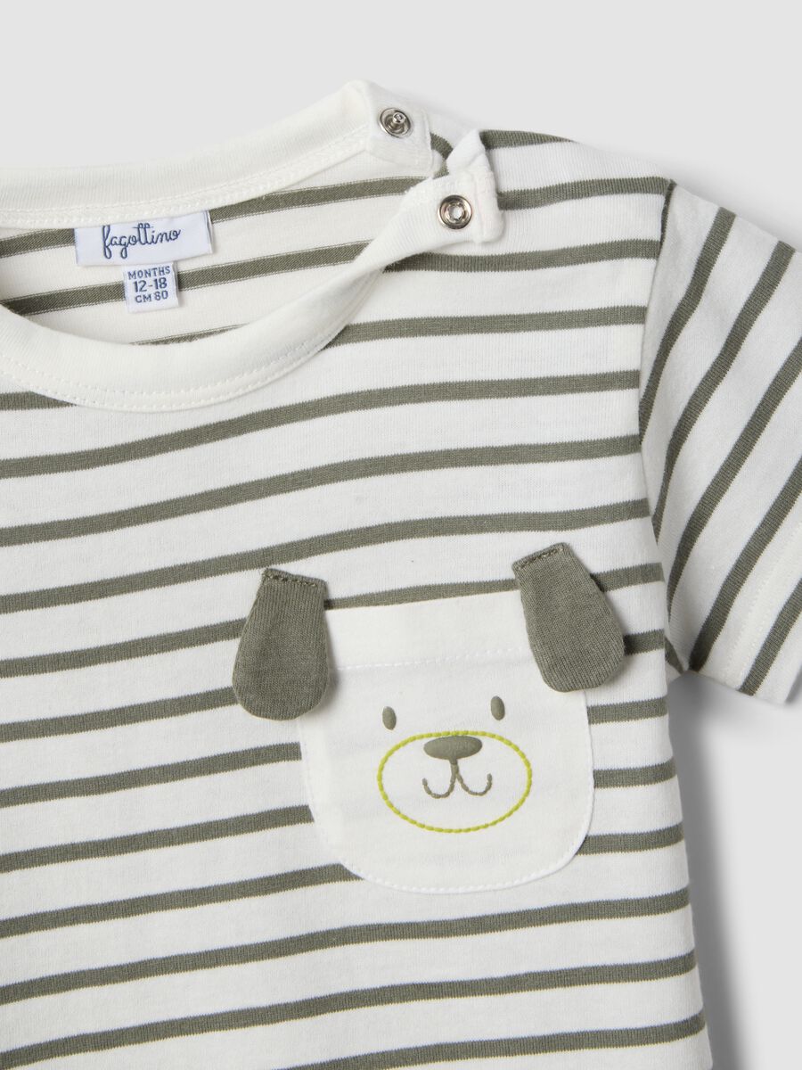T-shirt in puro cotone a righe multicolor da bimbo con tasca cane_3