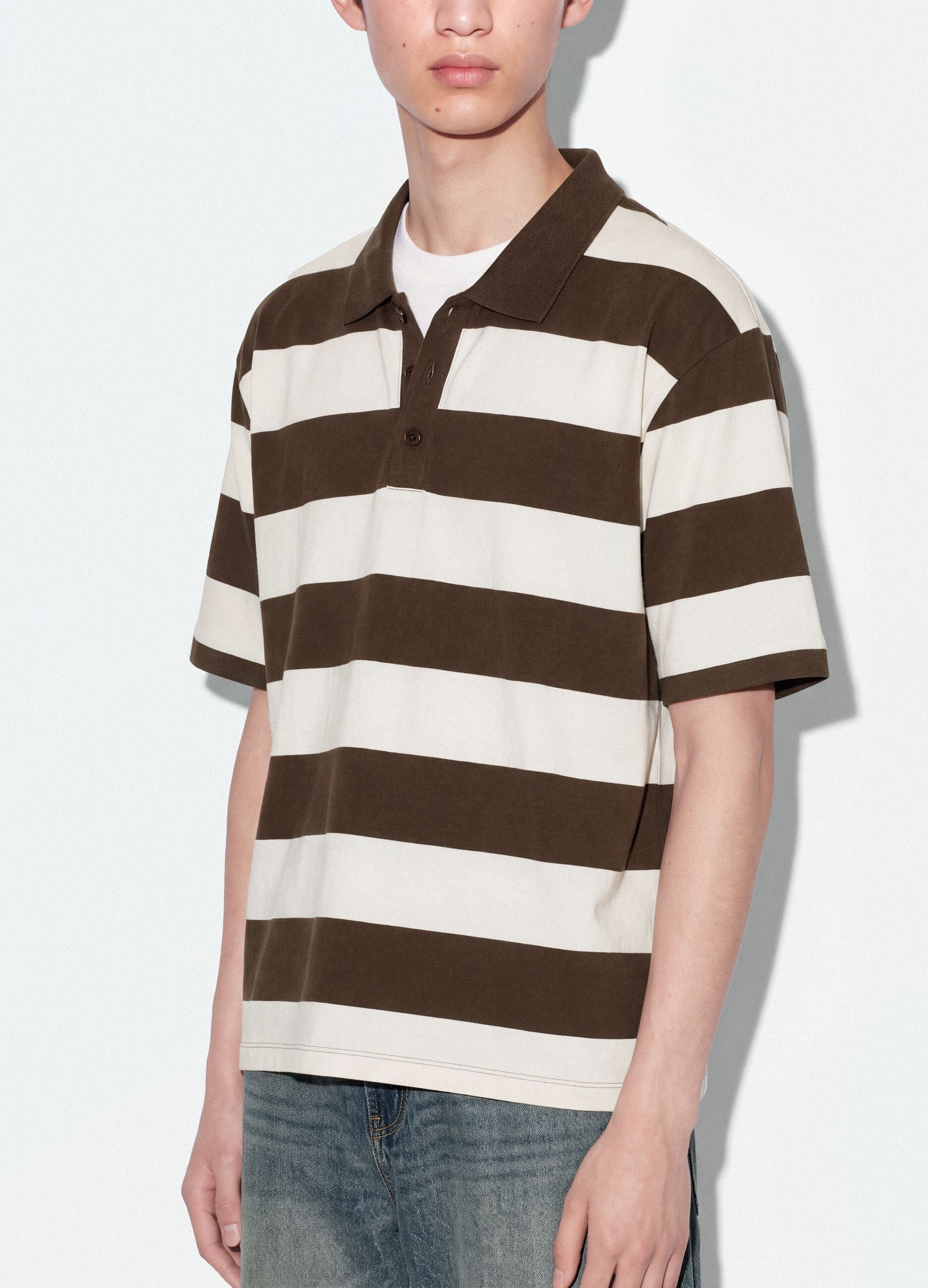 Polo marrone in puro cotone a righe regular fit