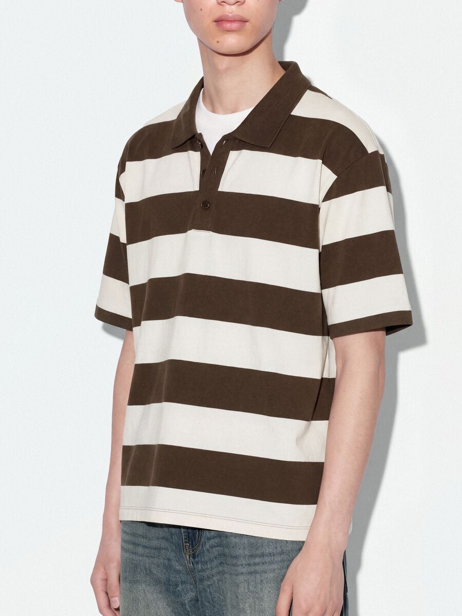 Polo marrone in puro cotone a righe regular fit_2