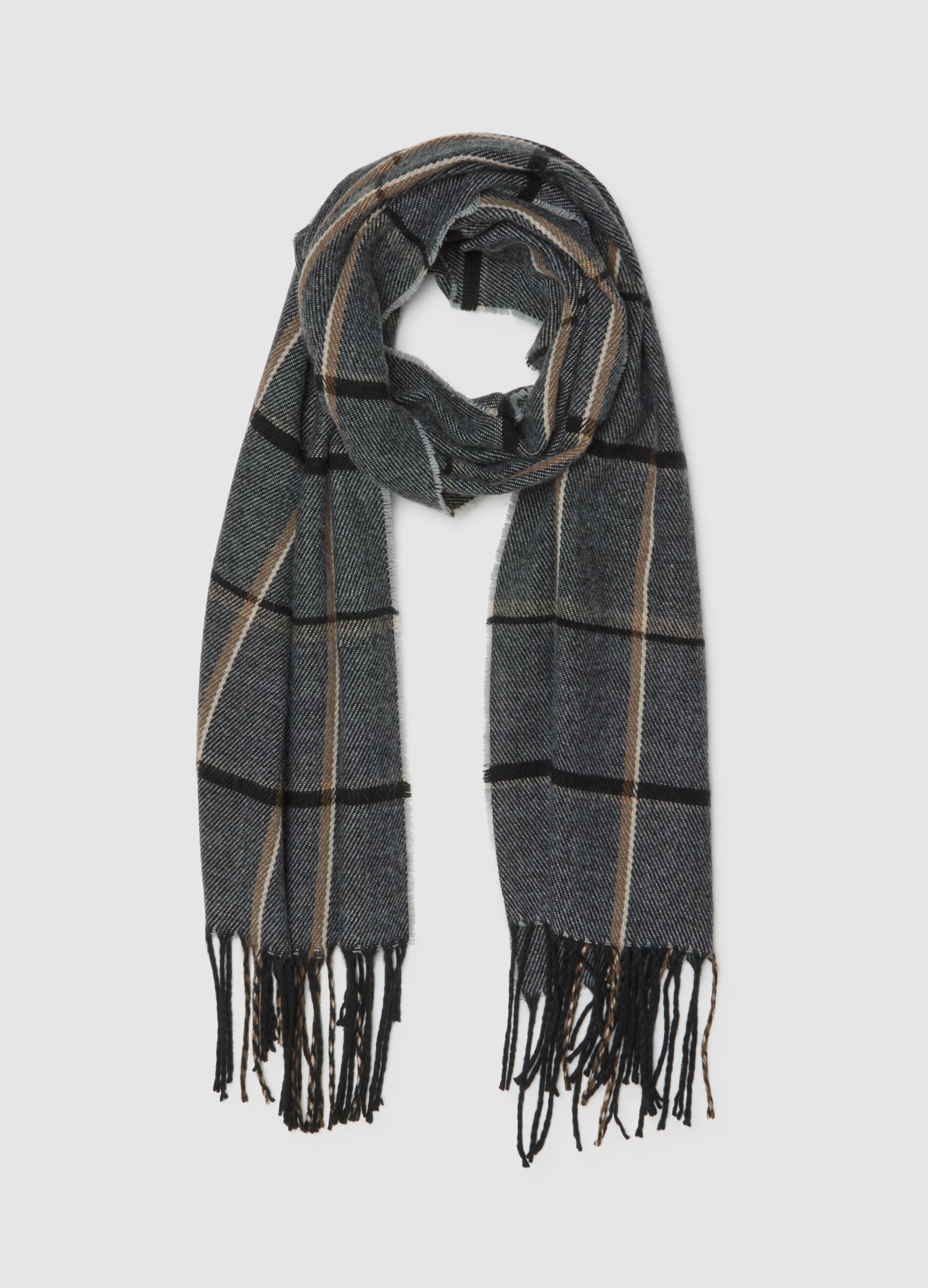 Multicolor Checked Scarf with Fringes