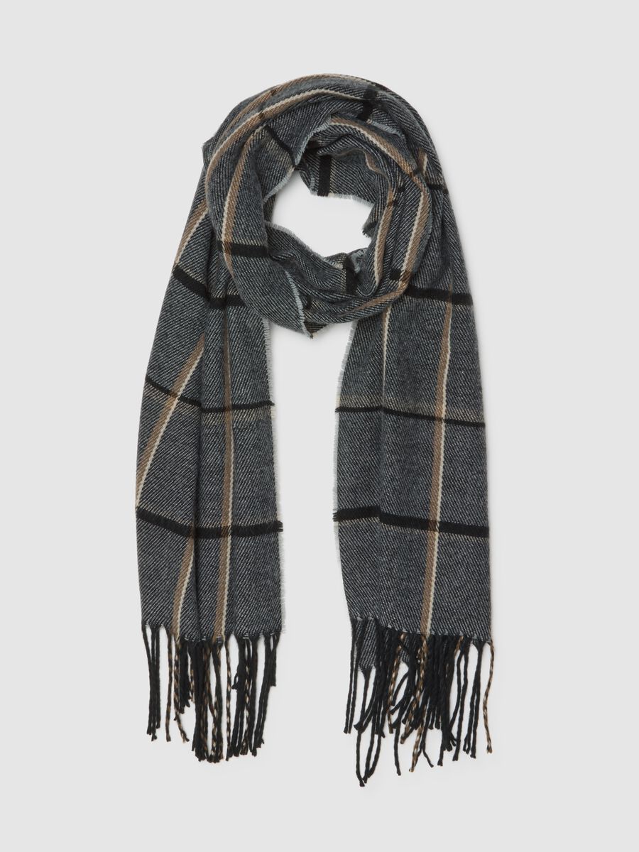 Sciarpa a quadri multicolor con frange_0