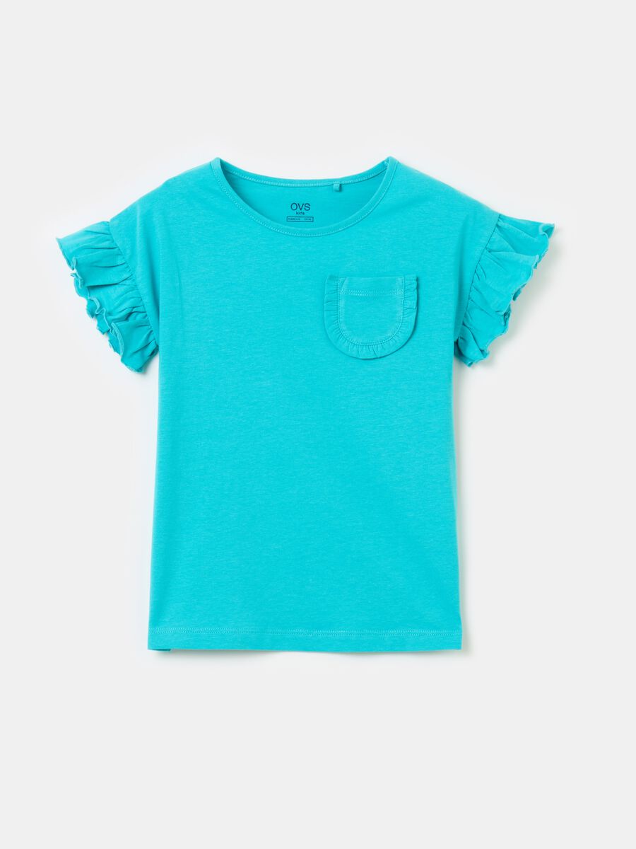 Cotton T-shirt with small pocket and frills_0