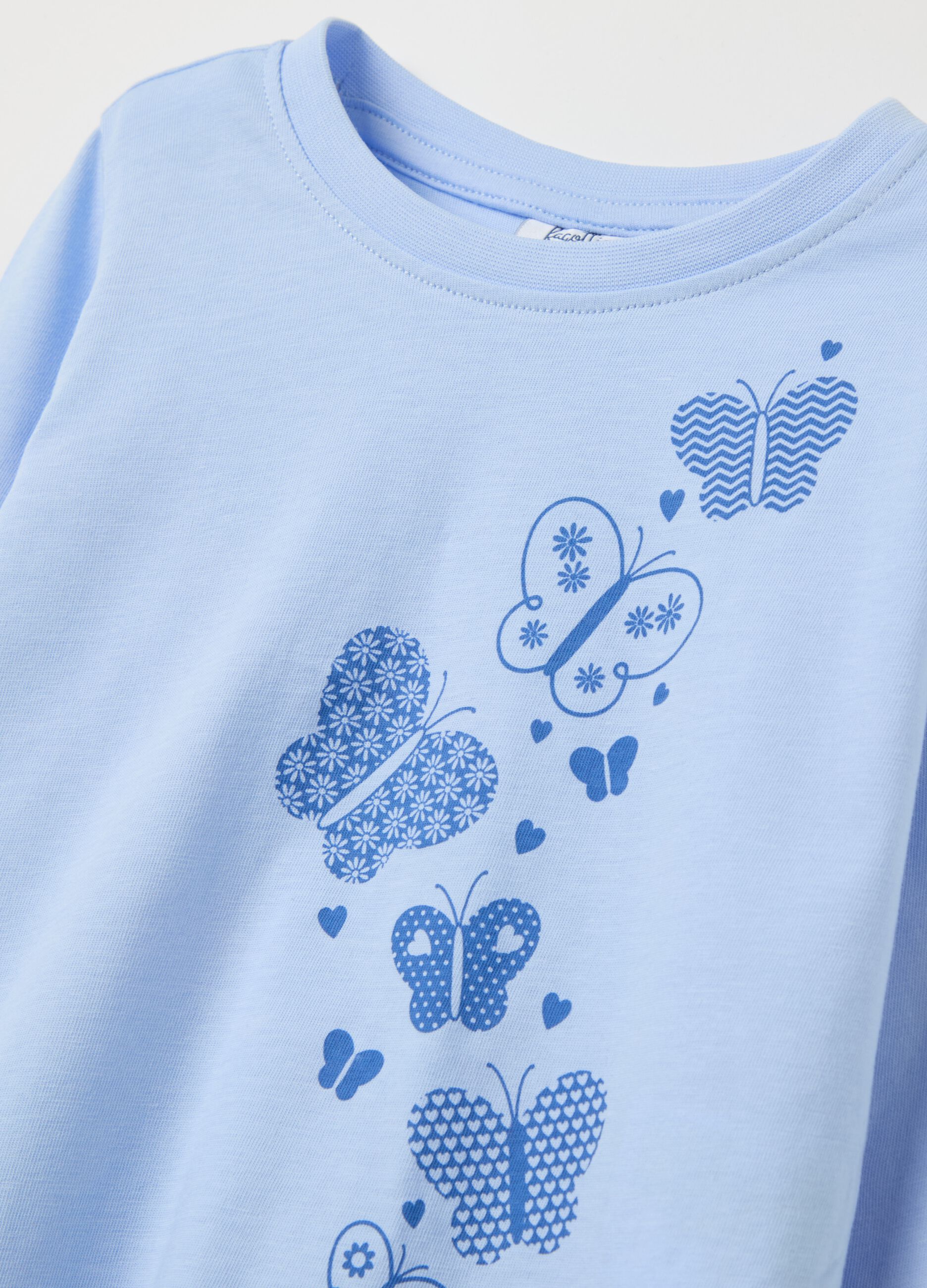 Cotton T-shirt with print and long sleeves
