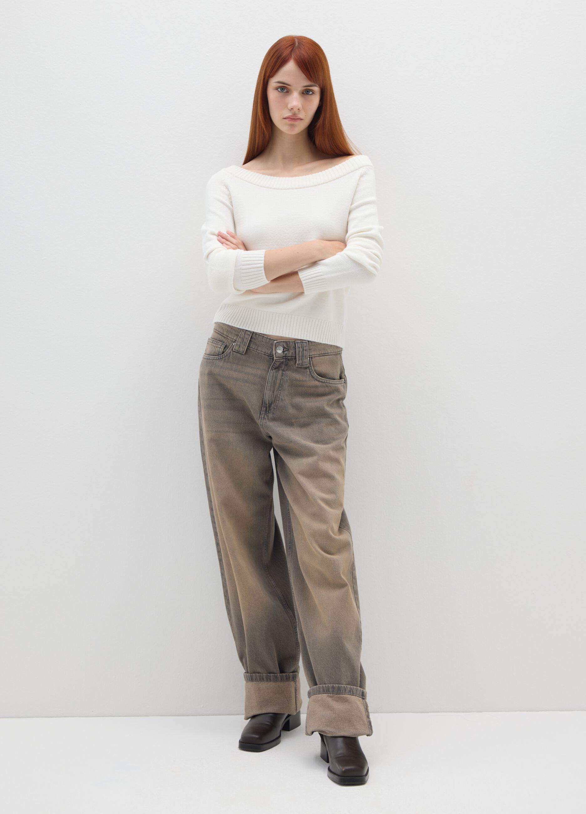 White Boat Neck Jumper