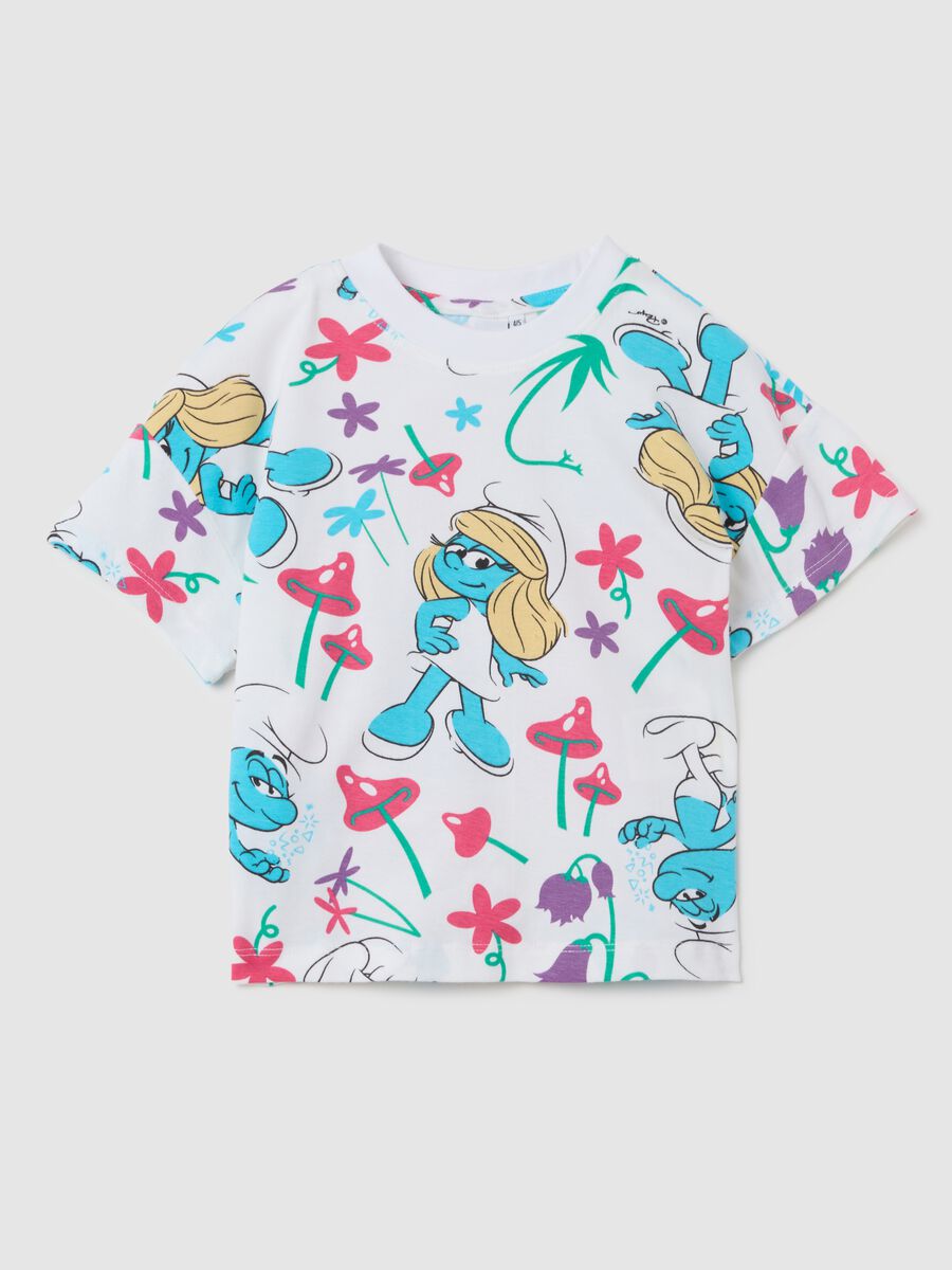 Girls' regular fit multicolor cotton T-shirt with Smurfs print_0