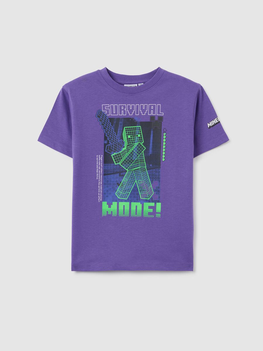 Children's purple cotton T-shirt regular fit with Minecraft print_0