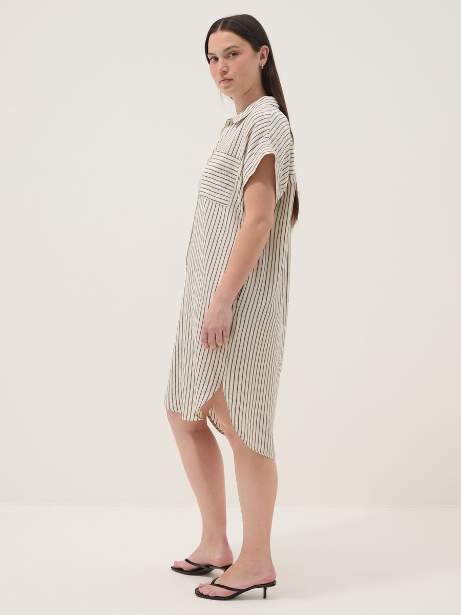 Beige striped viscose-blend shirt dress_1