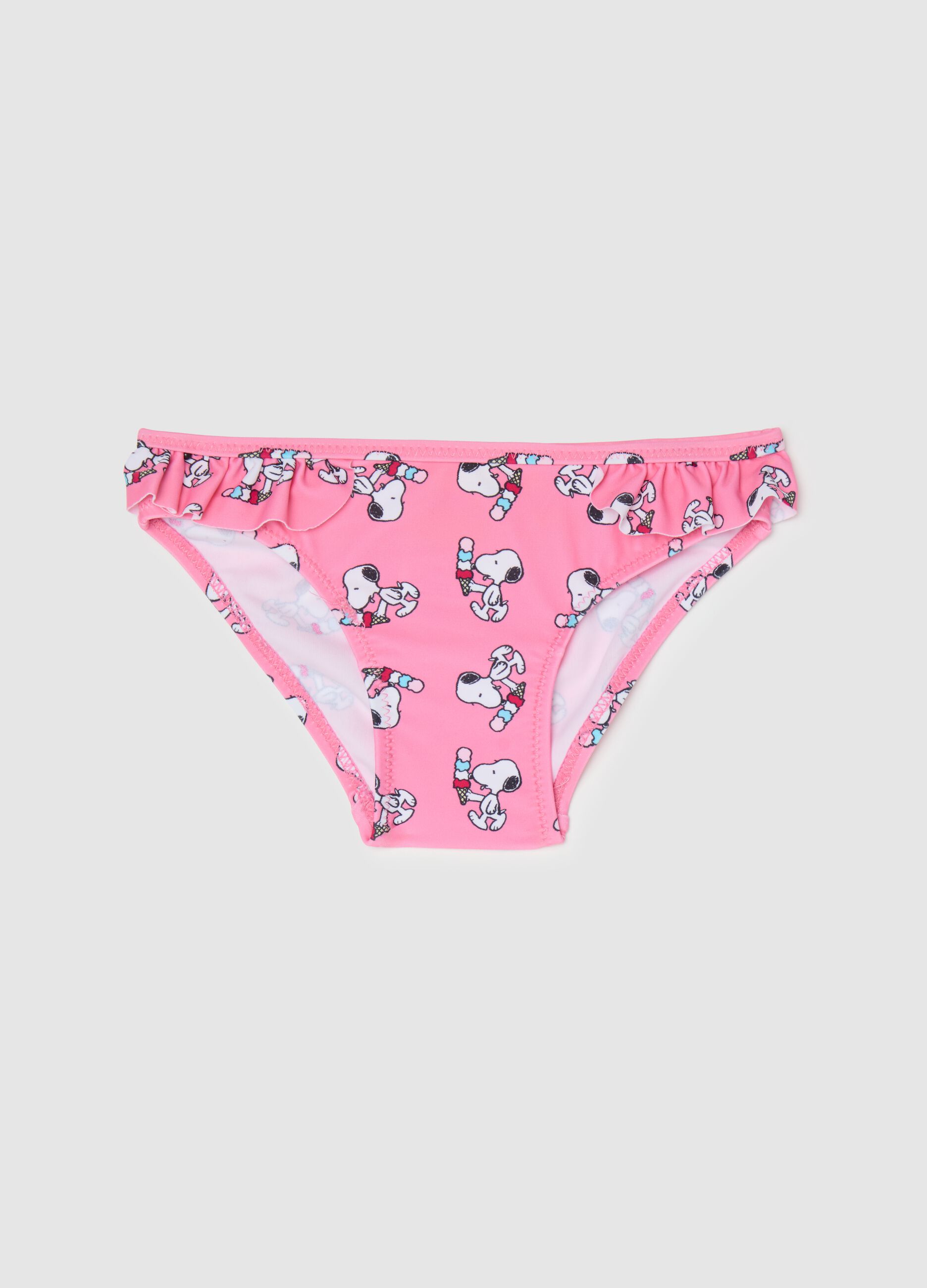 Girls’ swimsuit in stretch pink fabric with Snoopy print