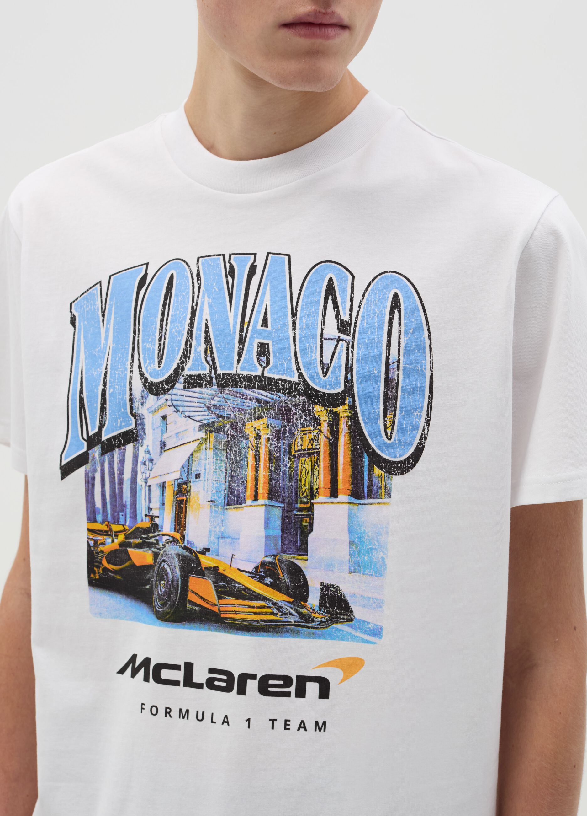 Cotton T-shirt with "Monaco - McLaren" print